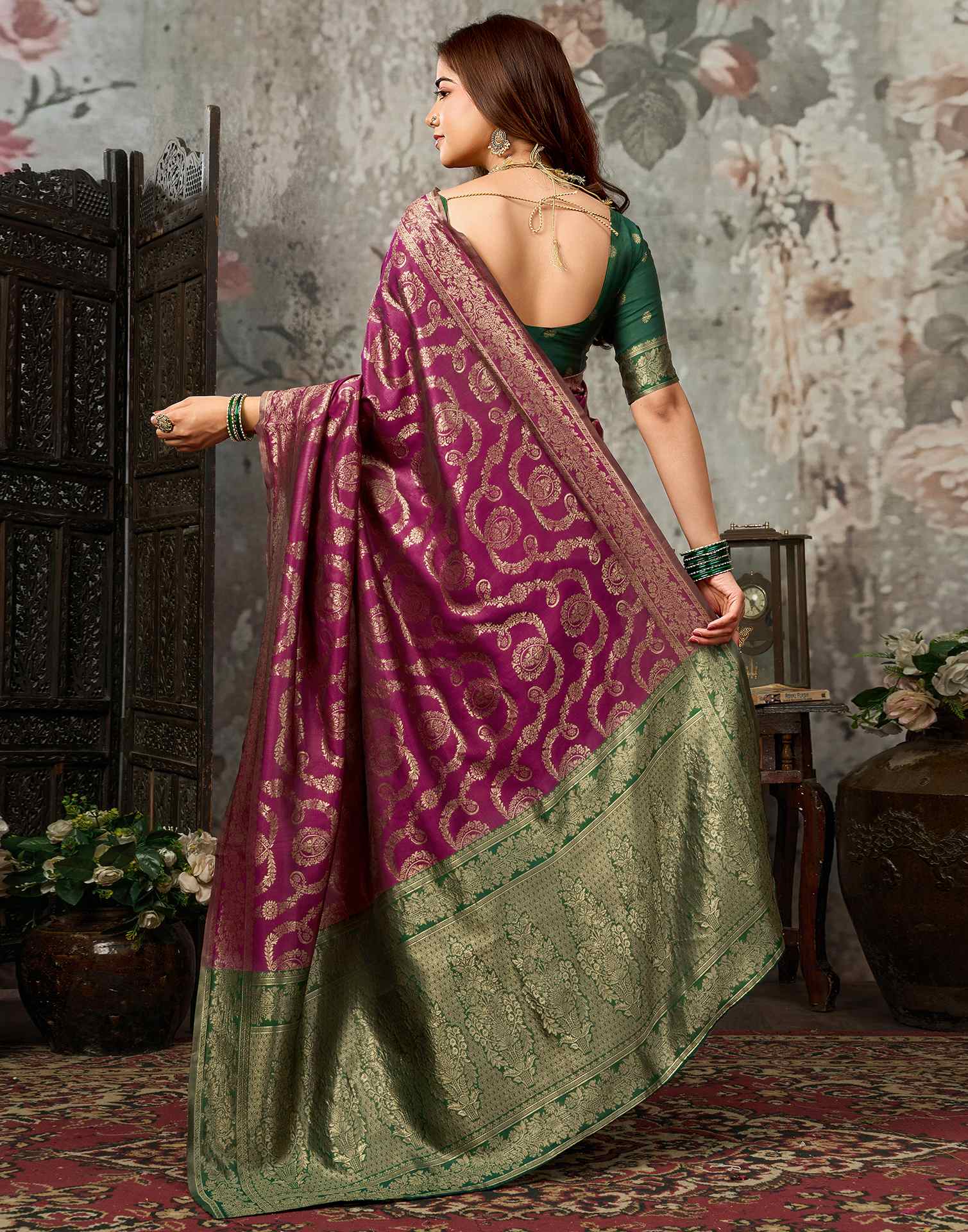 Magenta Silk Woven Banarasi Saree
