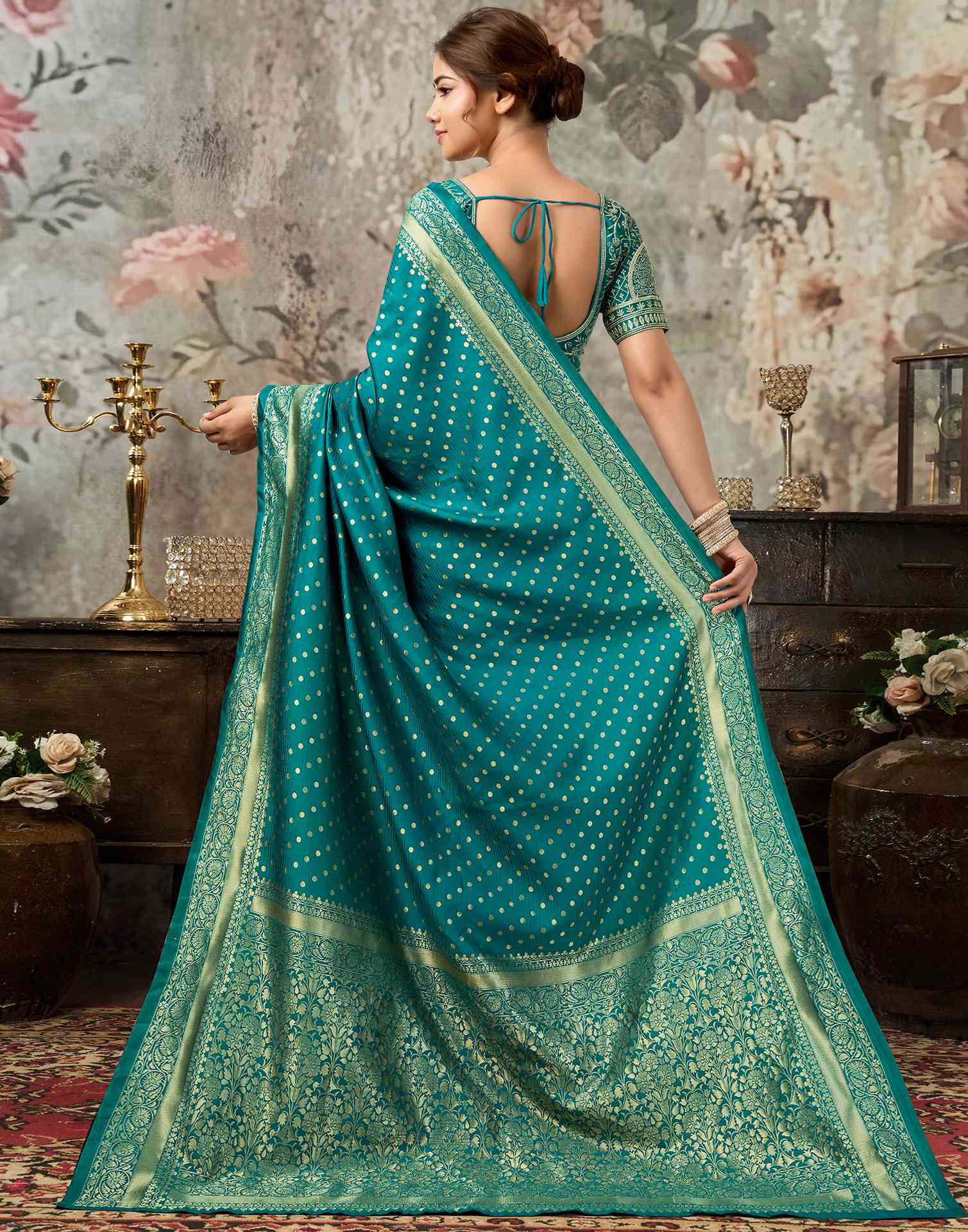 Teal Green Silk Woven Banarasi Saree