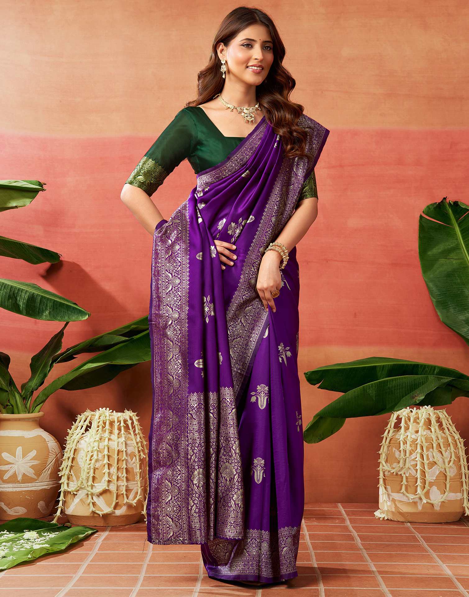 Dark Purple Silk Woven Banarasi Saree