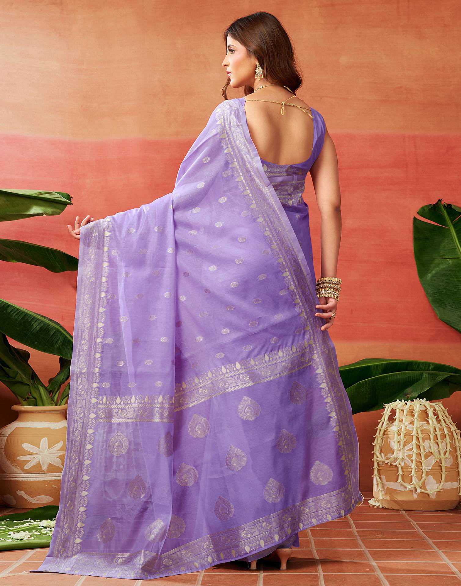 Lavender Silk Woven Banarasi Saree