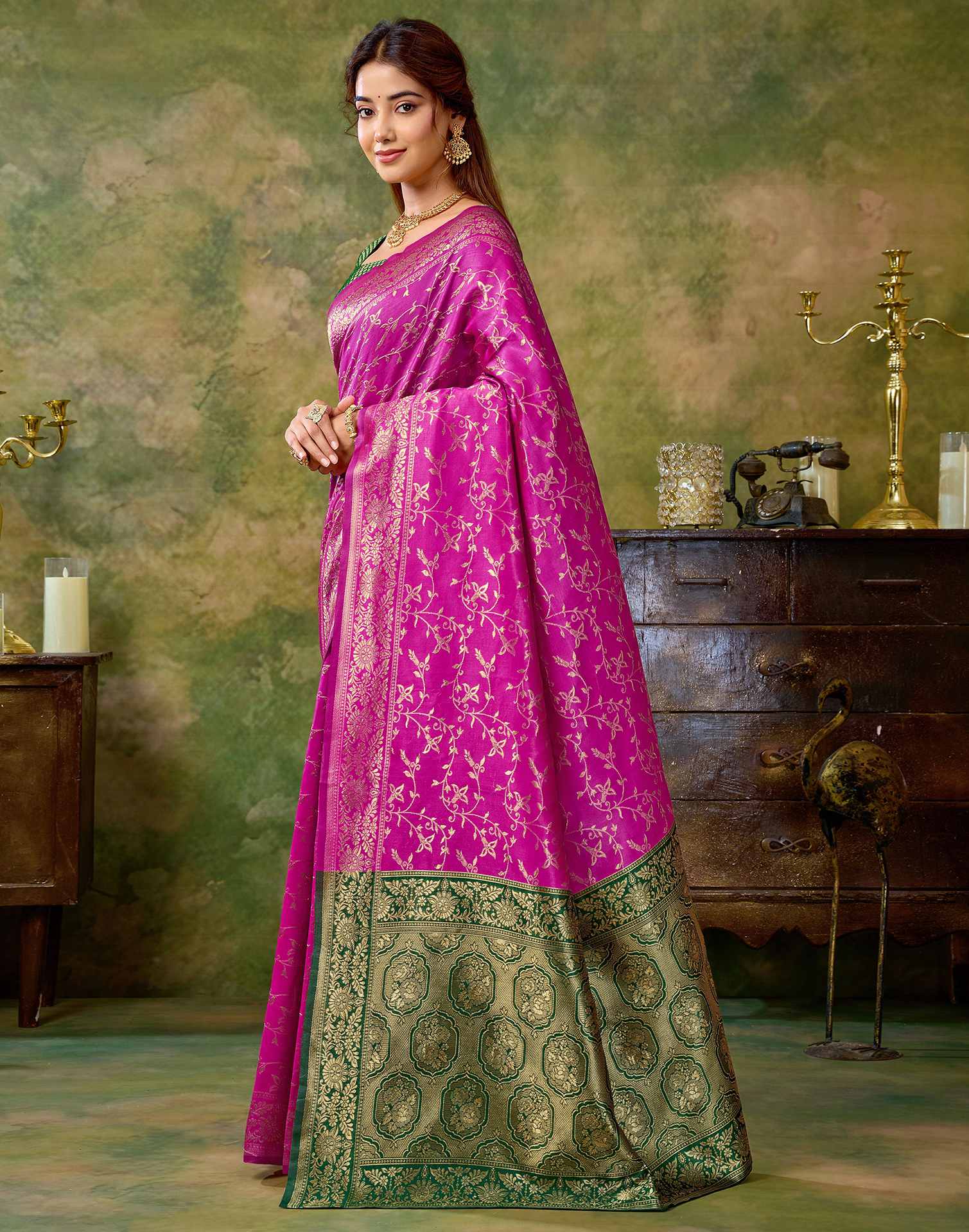 Magenta Silk Woven Banarasi Saree