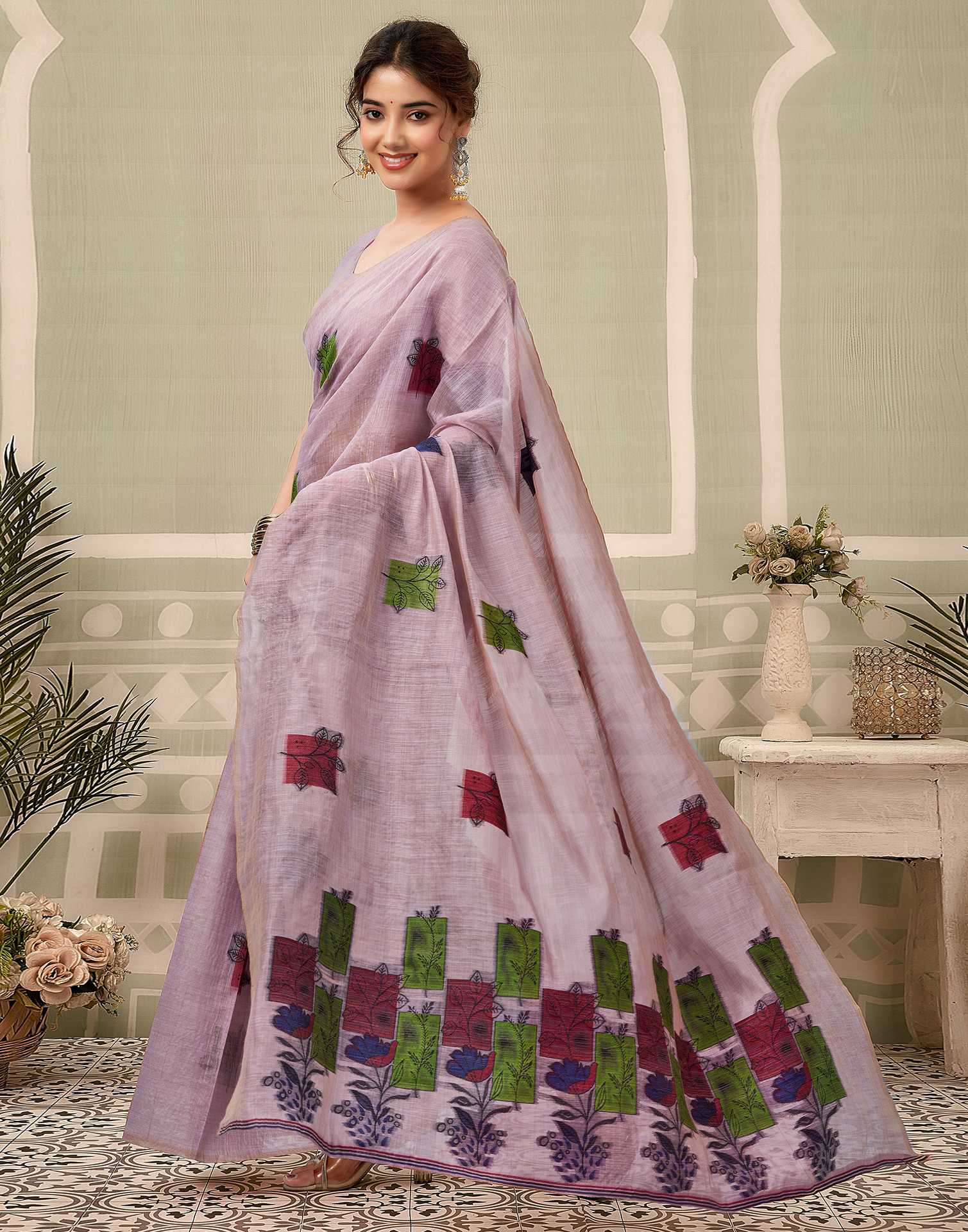 Dusty Lavender Chanderi Woven Saree