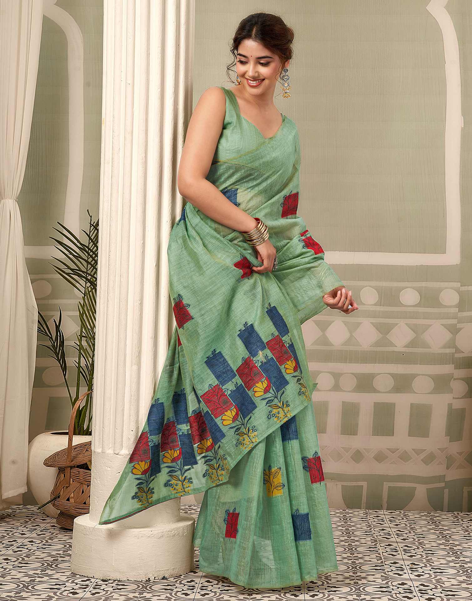 Light Turquoise Chanderi Woven Saree