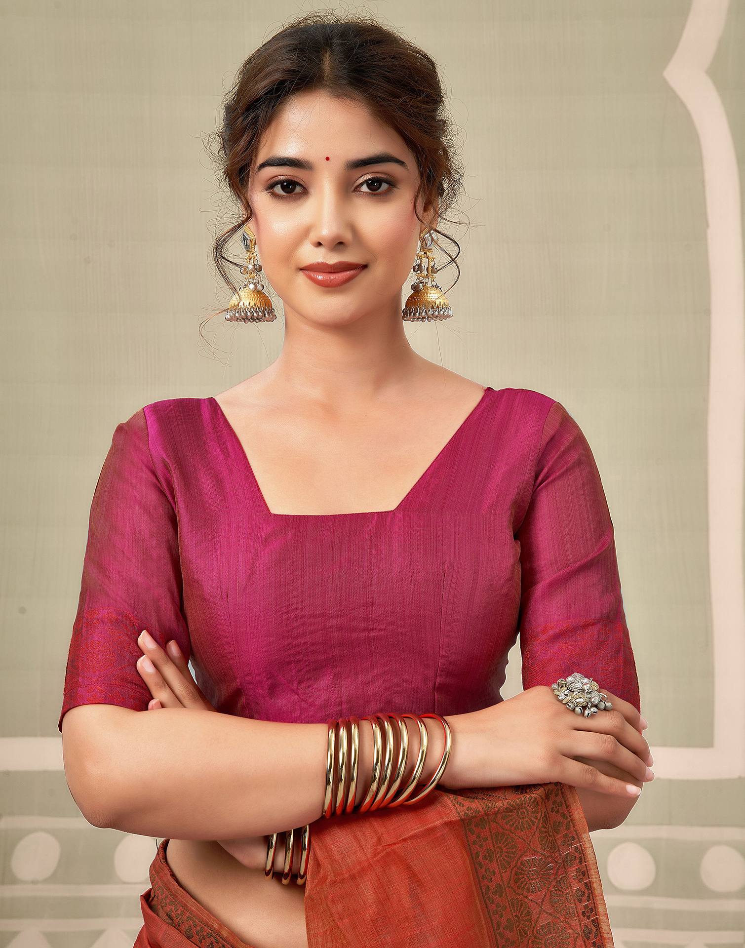 Rust Chanderi Woven Saree