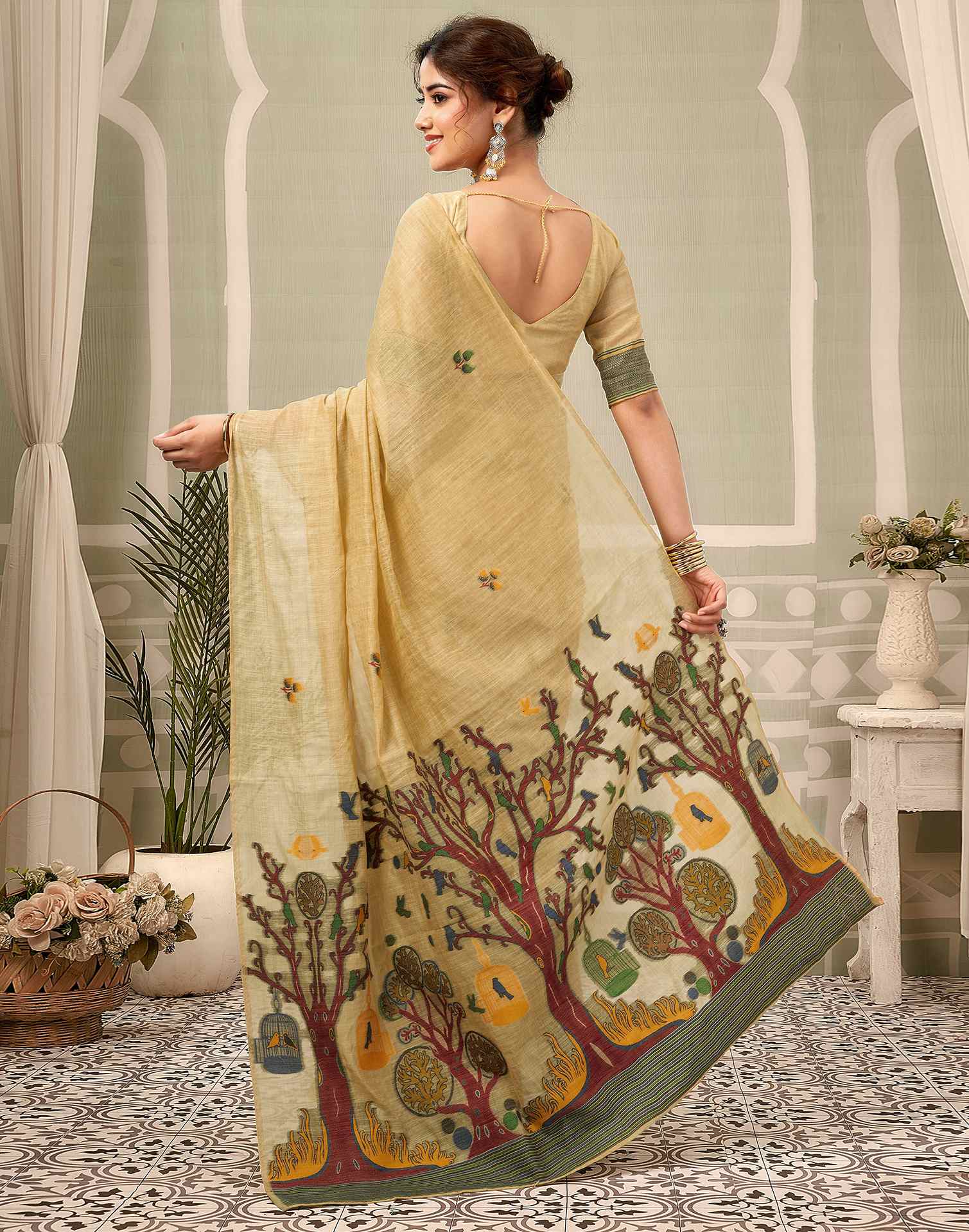 Light Lime Yellow Chanderi Woven Saree