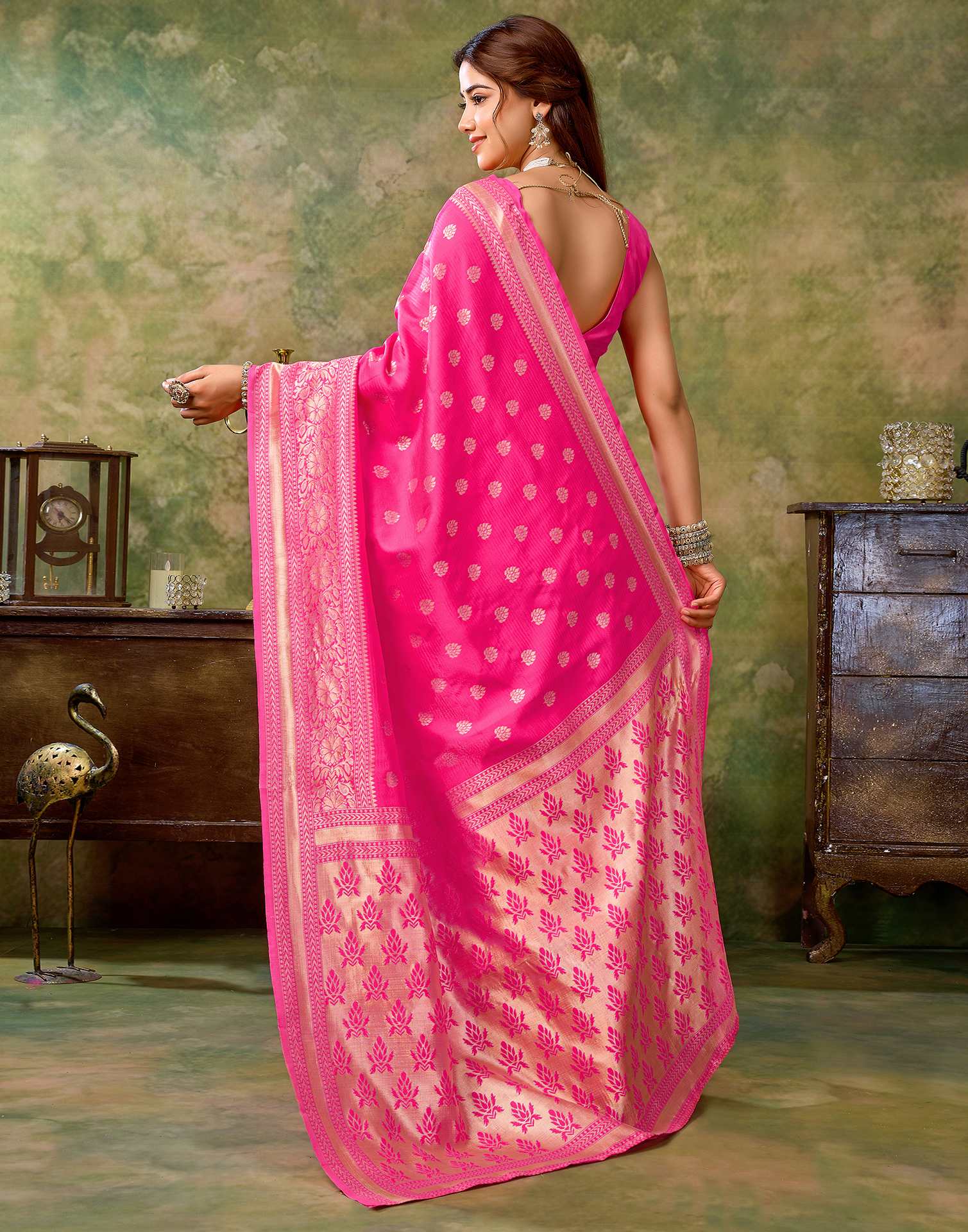 Pink Silk Woven Banarasi Saree