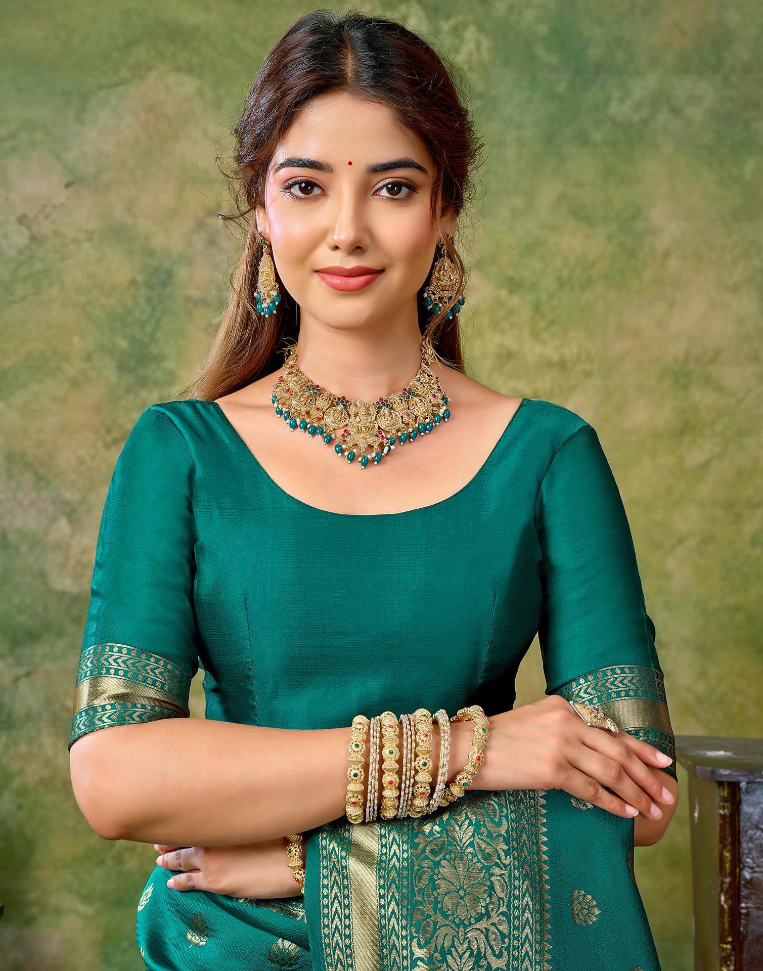 Teal Green Silk Woven Banarasi Saree