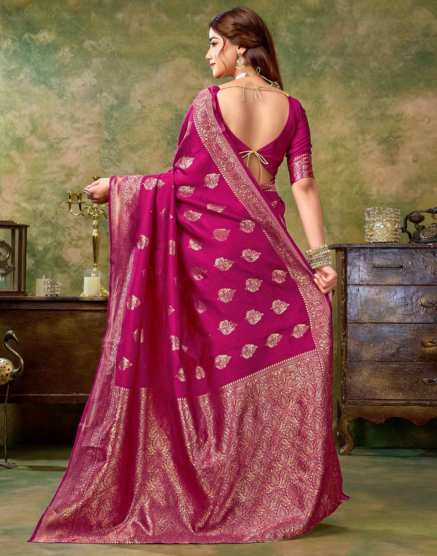Rani Pink Silk Woven Banarasi Saree