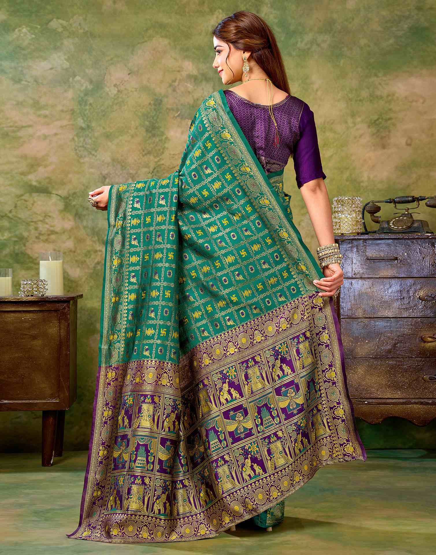 Teal Green Silk Woven Patola Saree