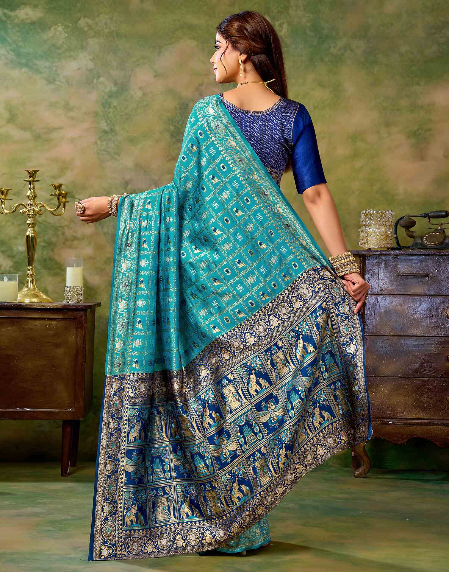 Sky Blue Silk Woven Patola Saree