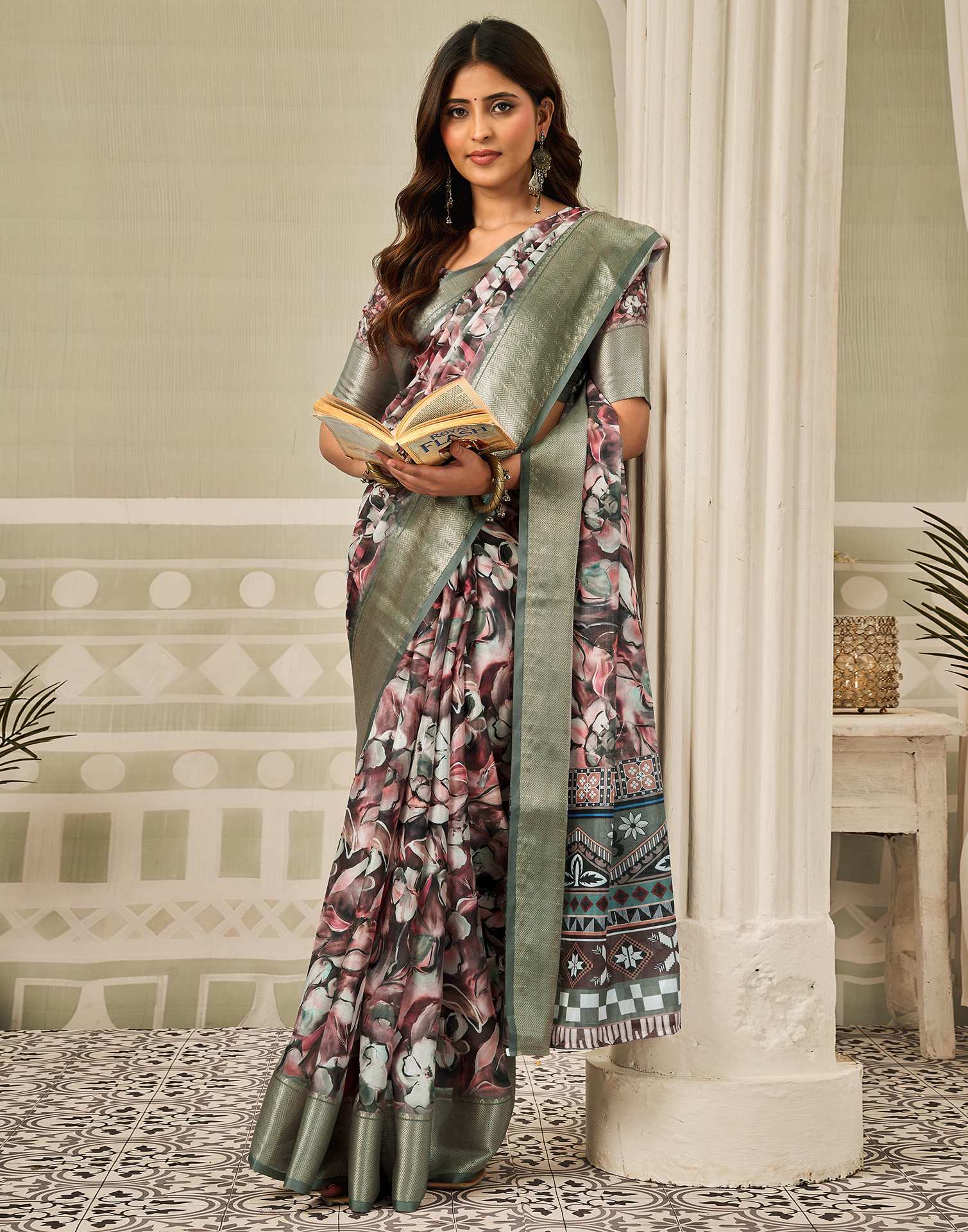 Multicoloured Silk Floral Printed Saree