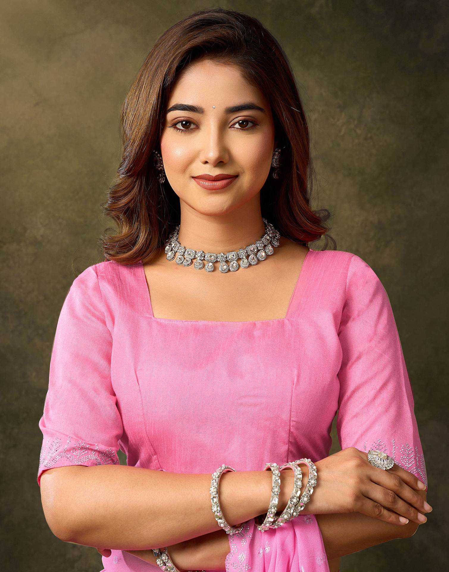 Pink Georgette Stone Work Embellished Saree