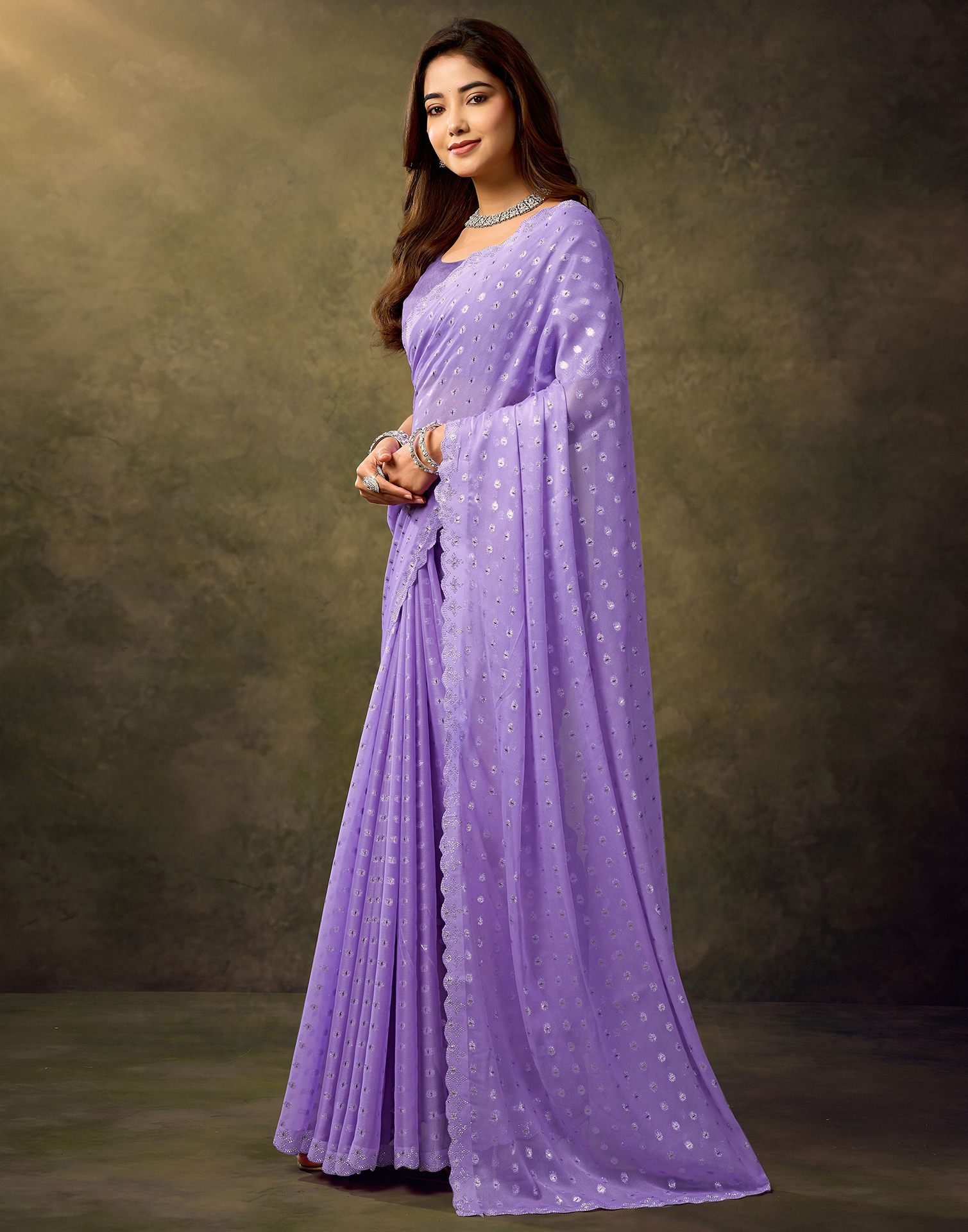 Lavender Georgette Woven Saree