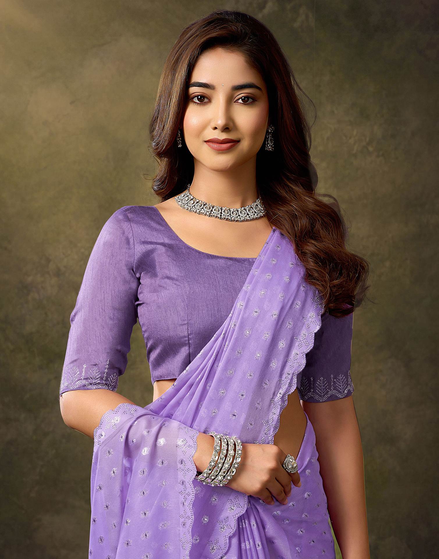 Lavender Georgette Woven Saree