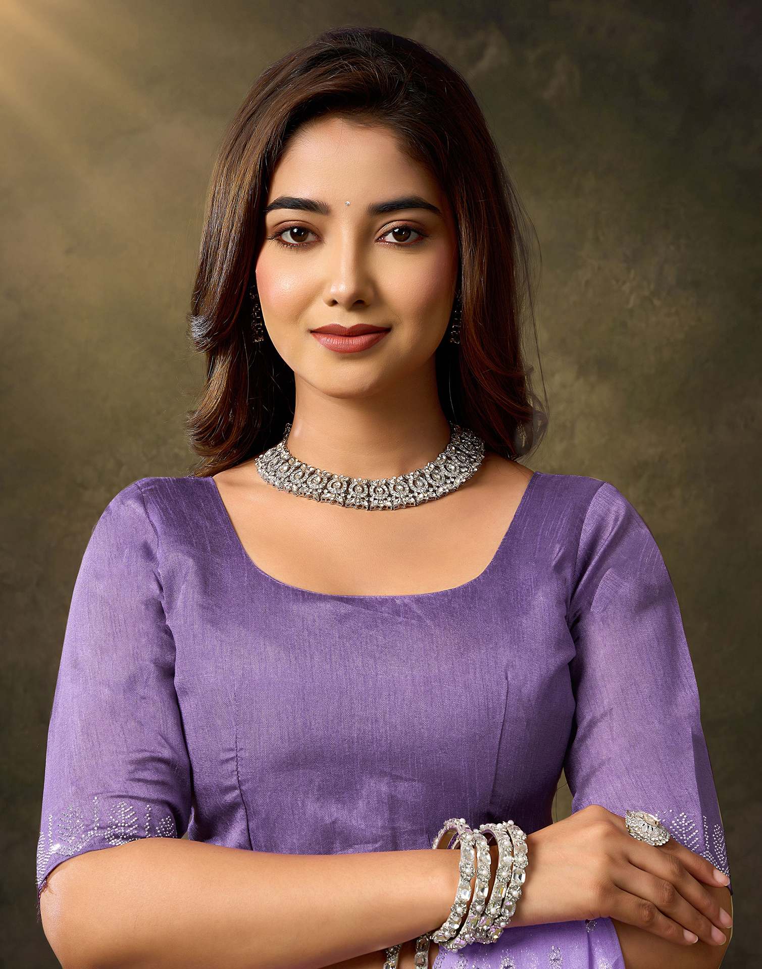 Lavender Georgette Stone Work Embellished Saree