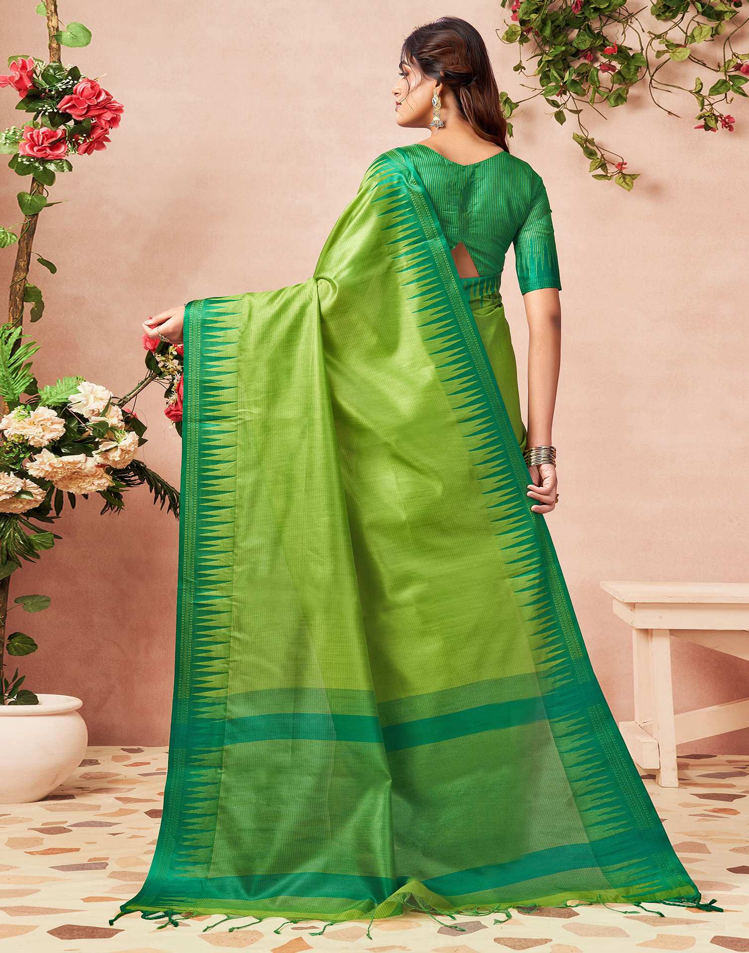 Parrot Green Silk Woven Saree