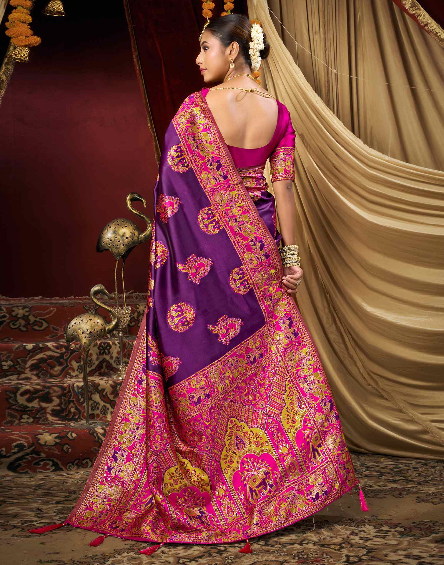 Dark Purple Silk Woven Banarasi Saree