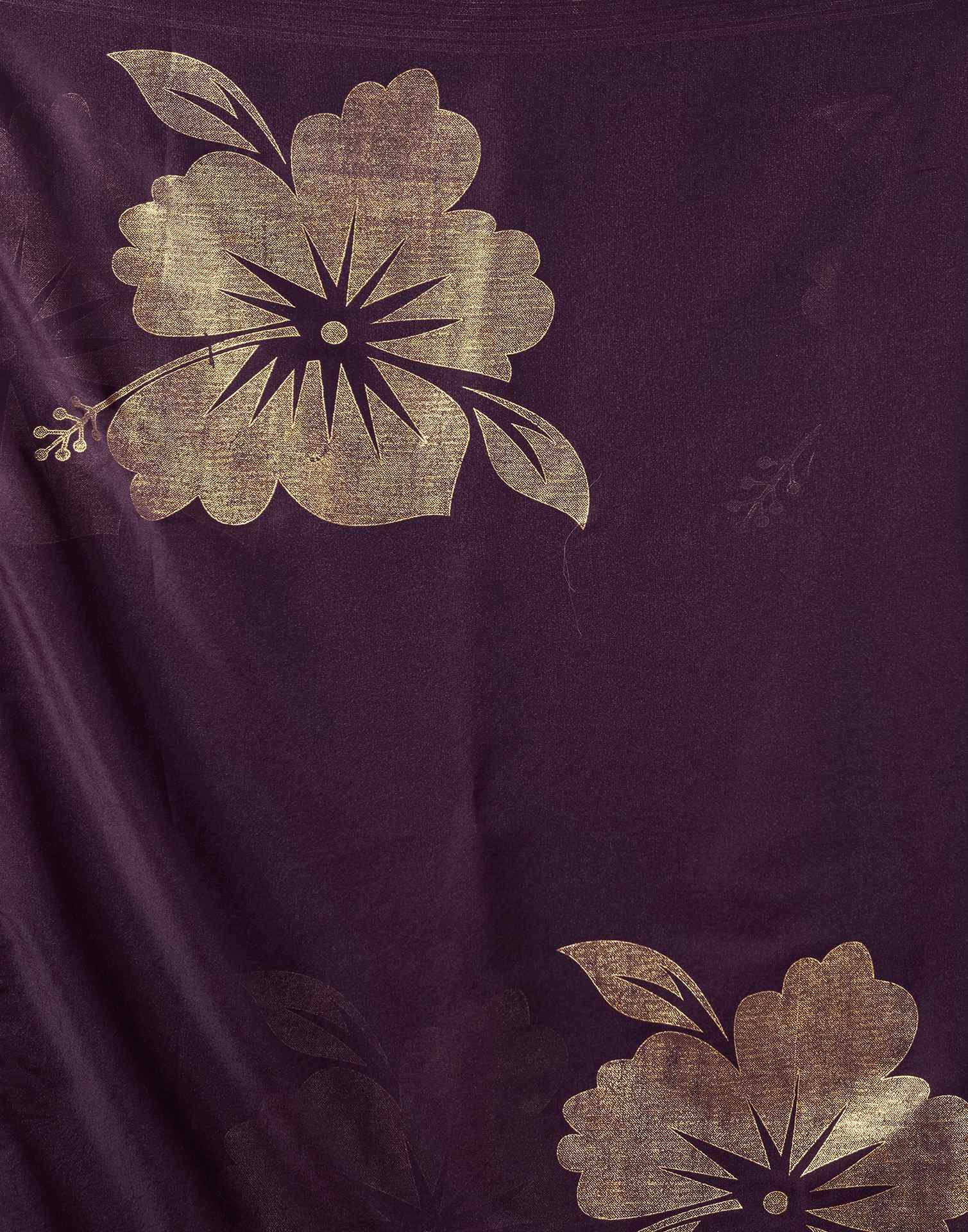 Dark Purple Georgette Foil Printed Saree