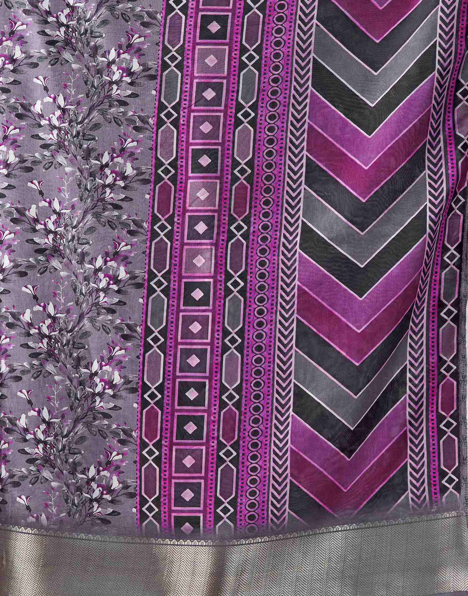 Dusty Purple Silk Floral Printed Saree