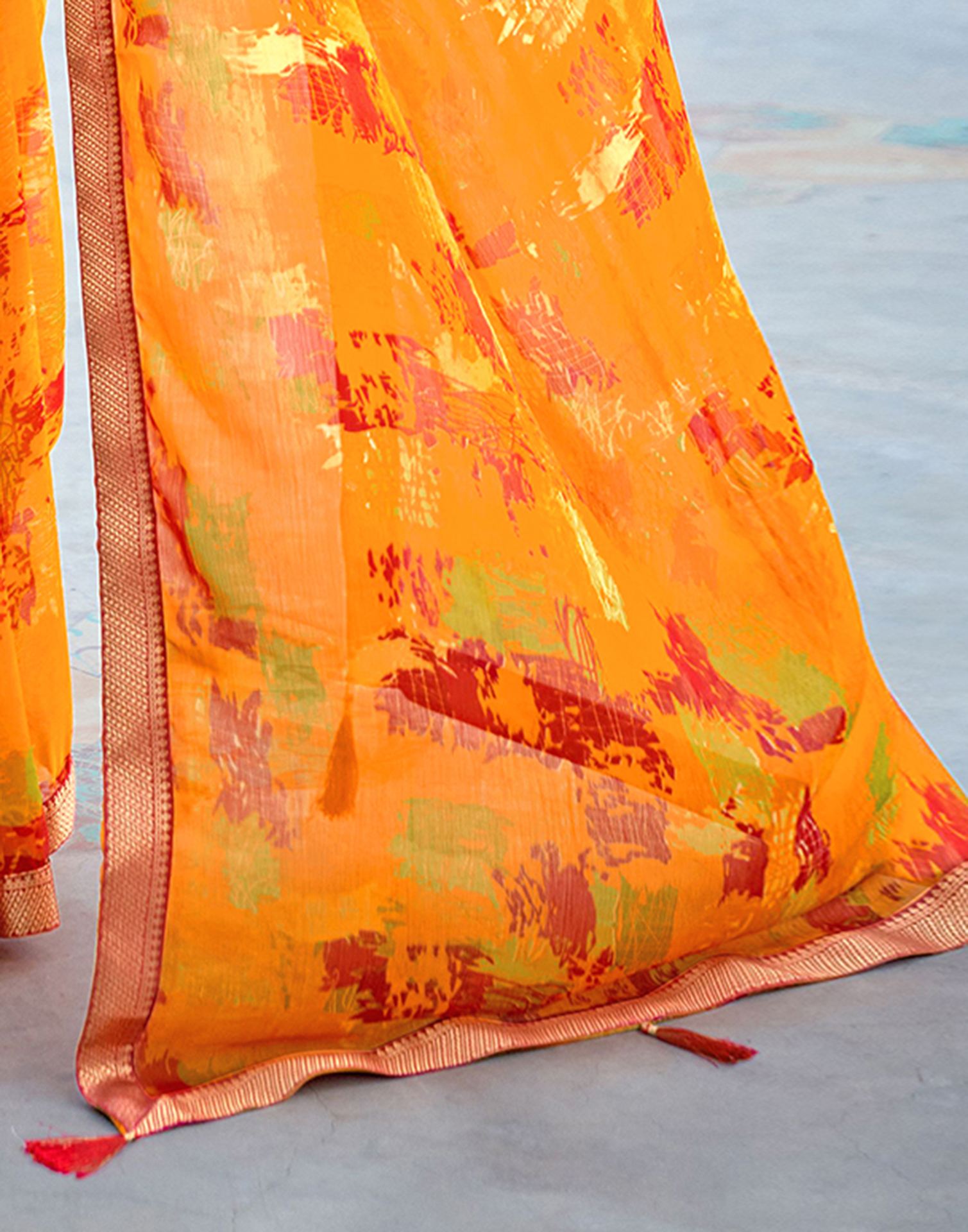 Orange Chiffon Printed Saree