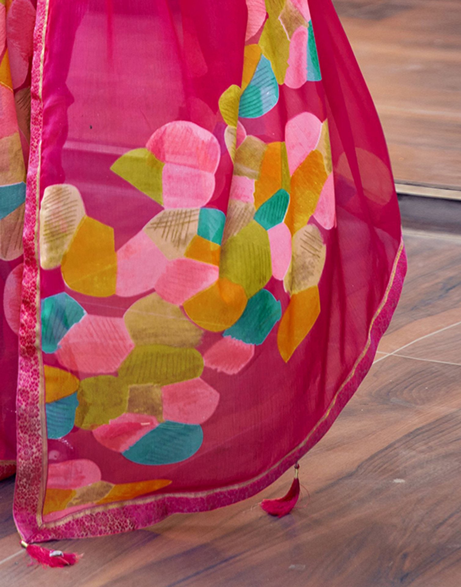 Rani Pink Chiffon Printed Saree