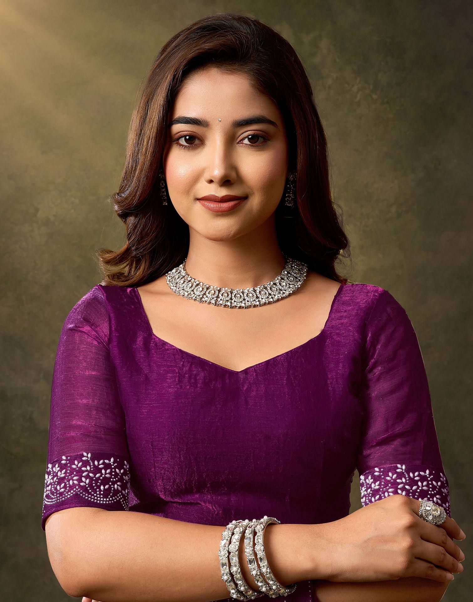 Dark Magenta Silk Stone Work Embellished Saree
