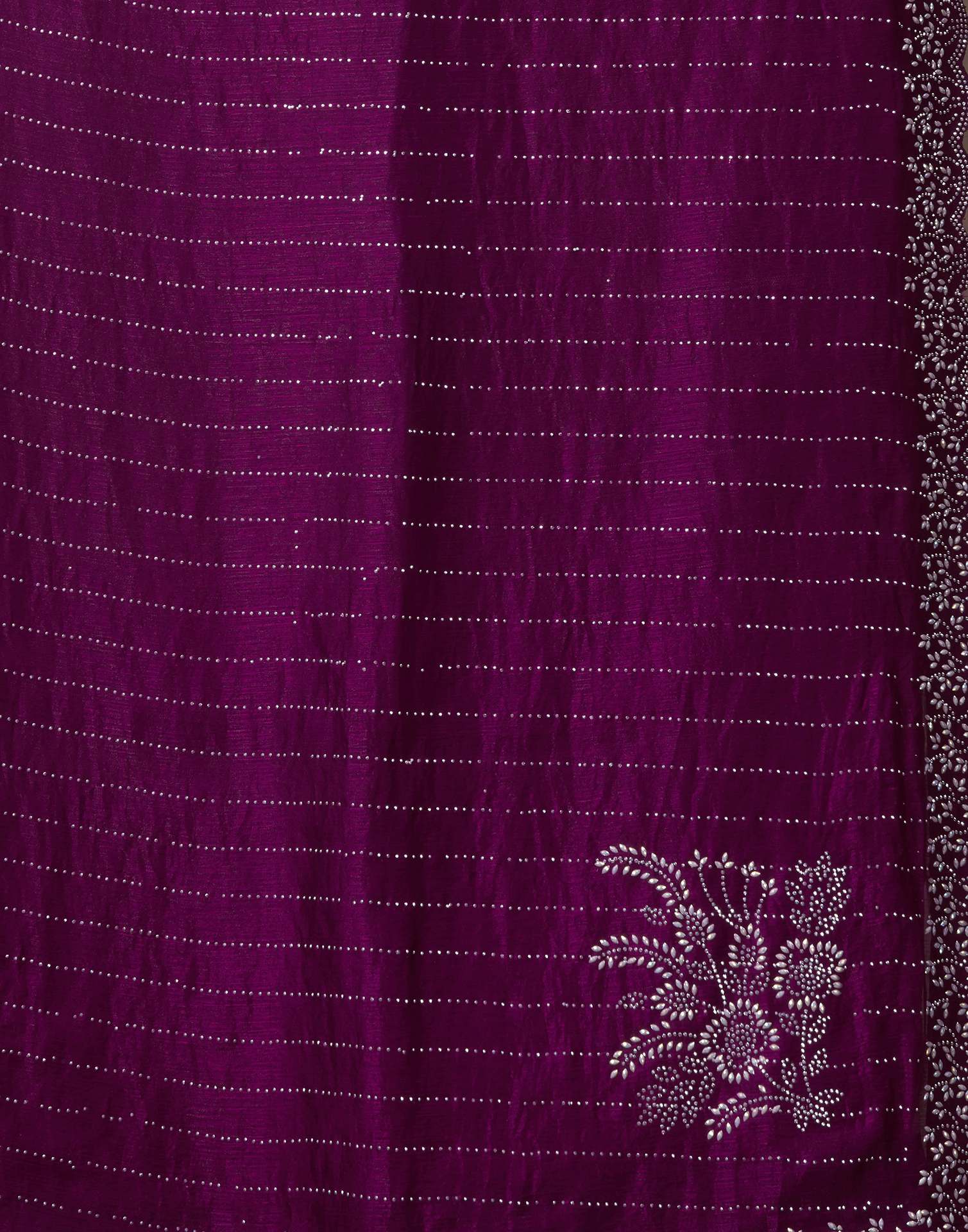 Dark Magenta Silk Stone Work Embellished Saree
