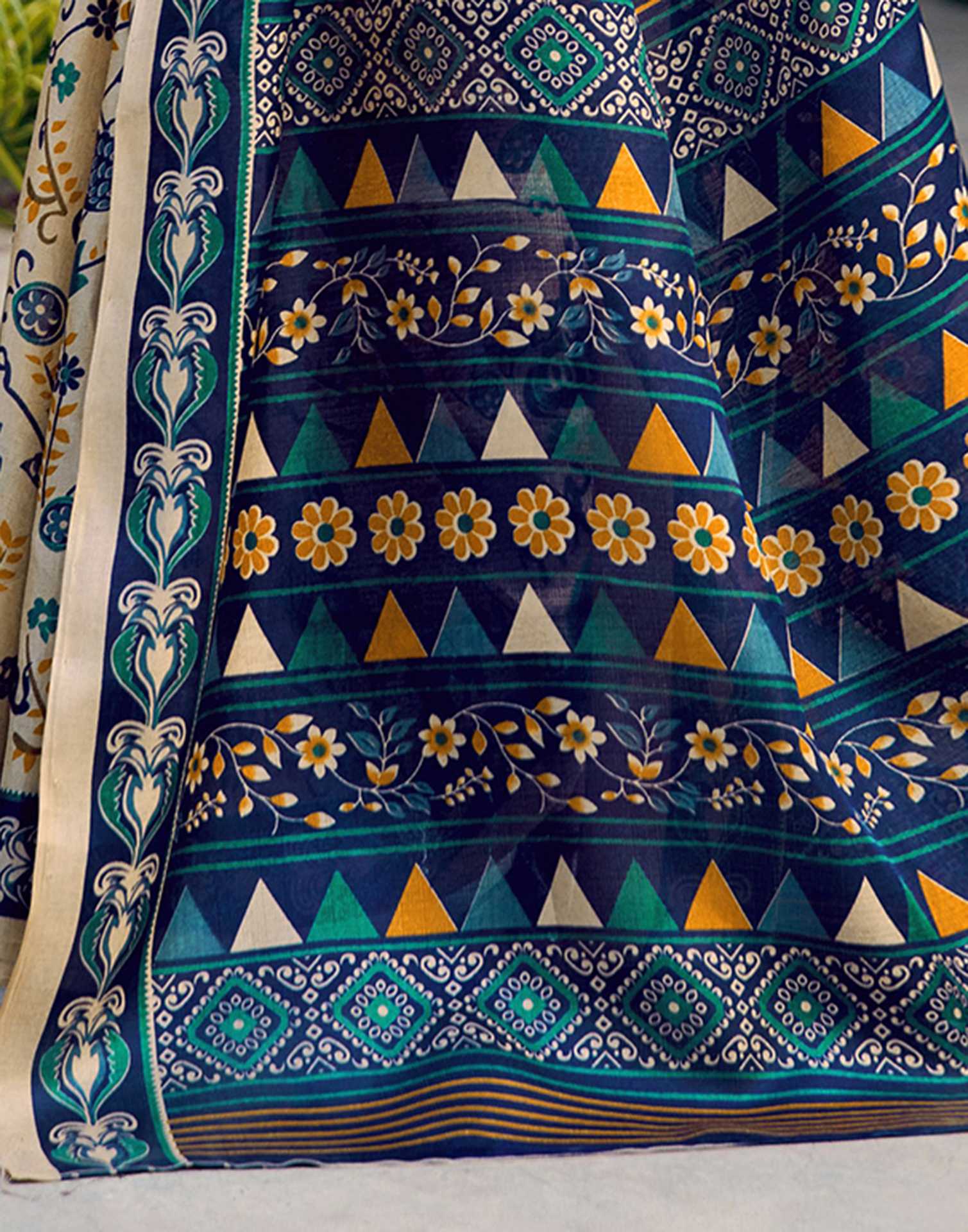 Beige Khadi Printed Kalamkari Saree