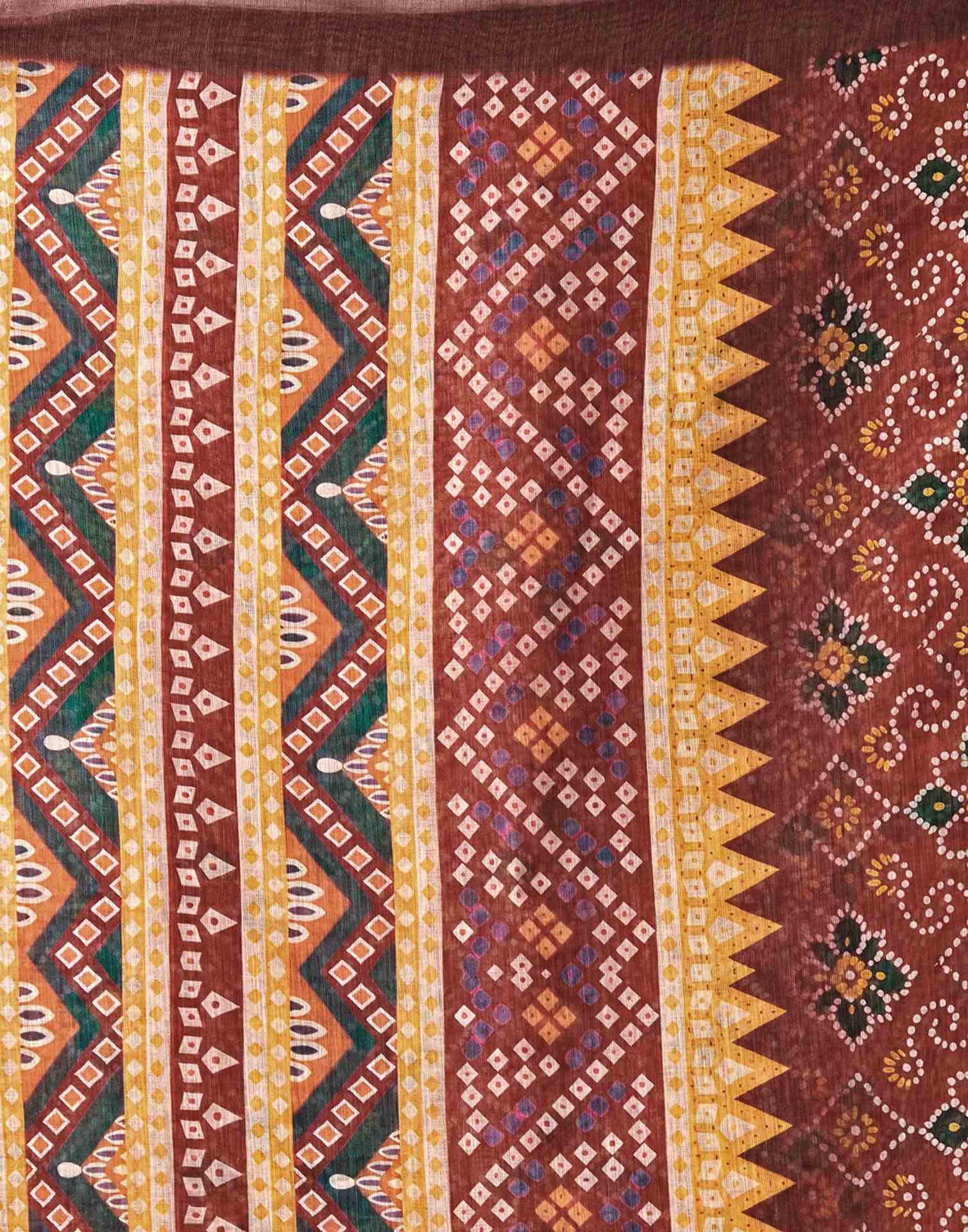Maroon Linen Bandhani Printed Saree