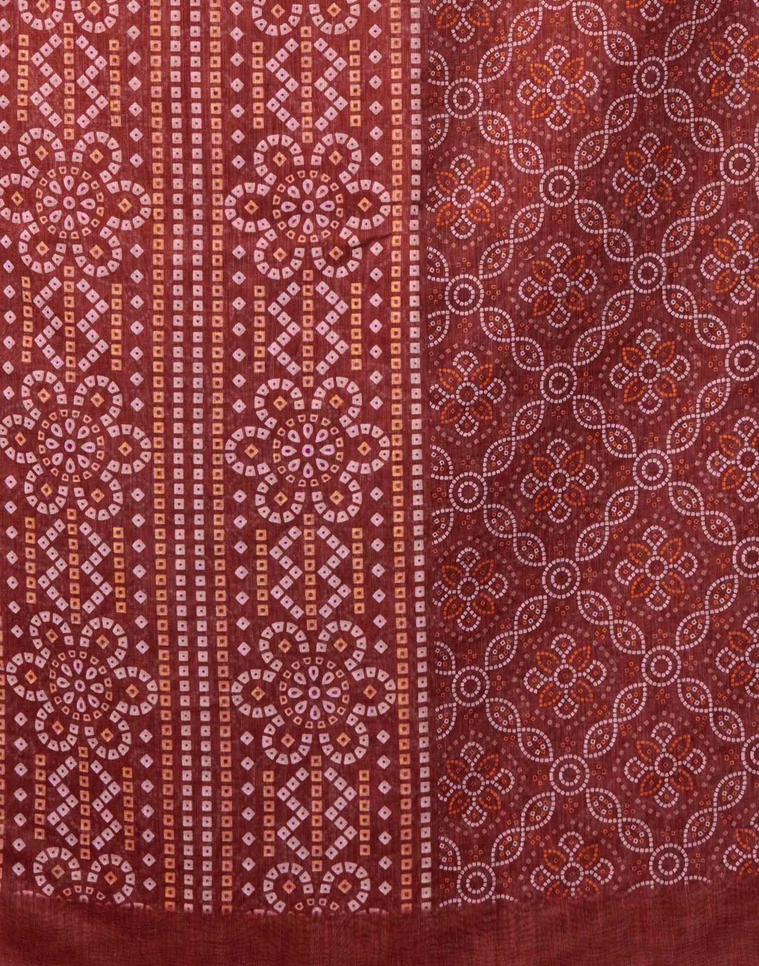 Dusty Maroon Linen Bandhani Printed Saree