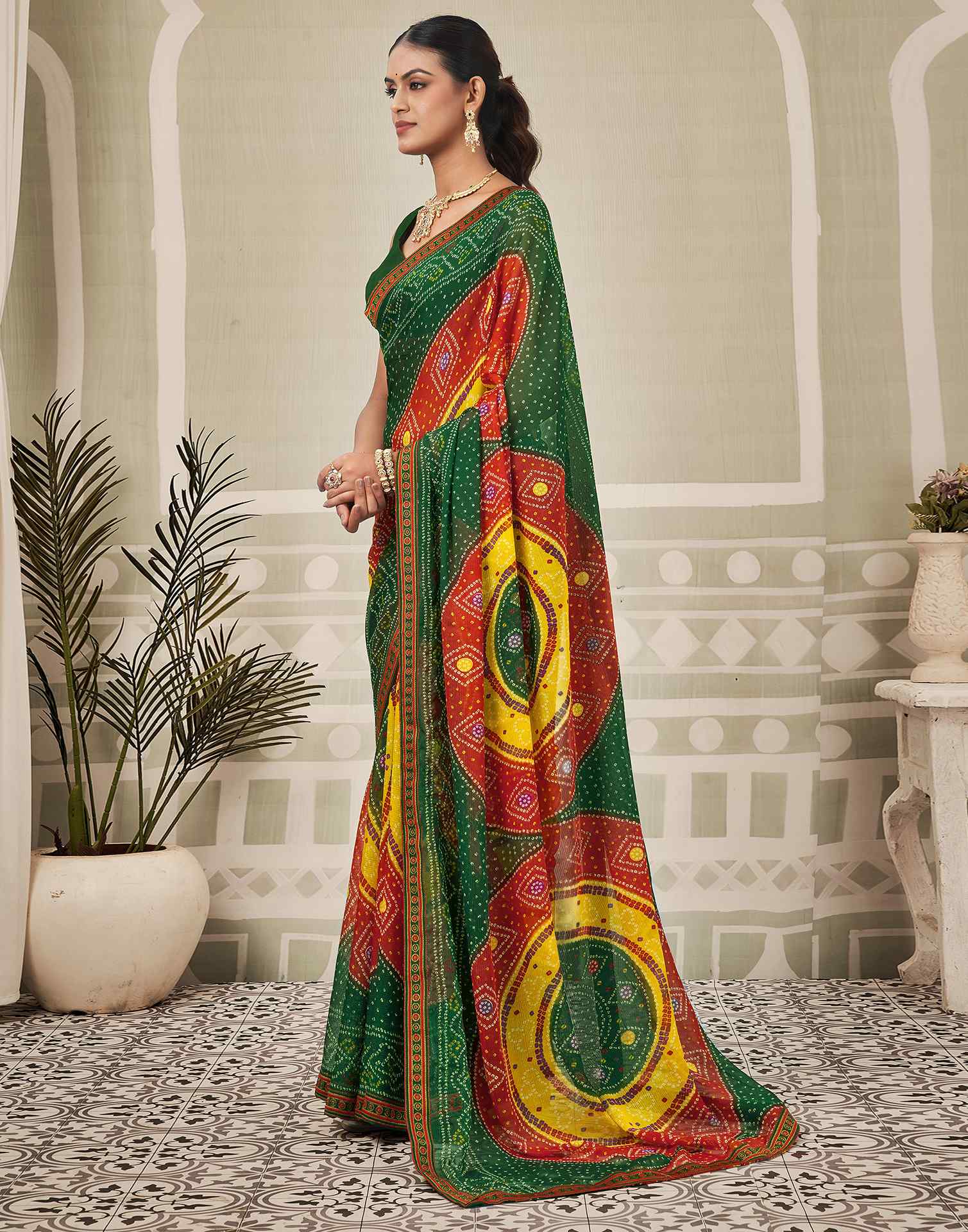 Green Georgette Bandhani Saree
