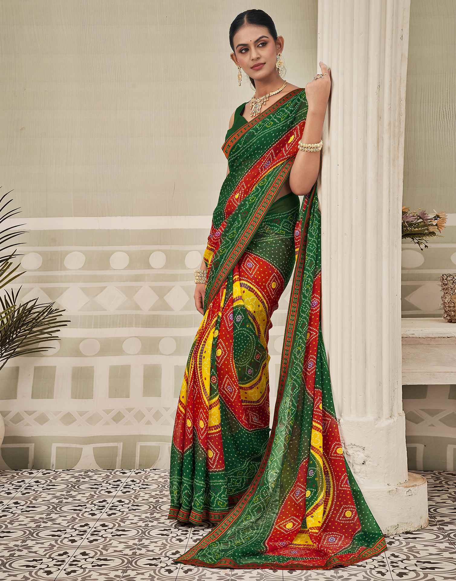 Green Georgette Bandhani Saree