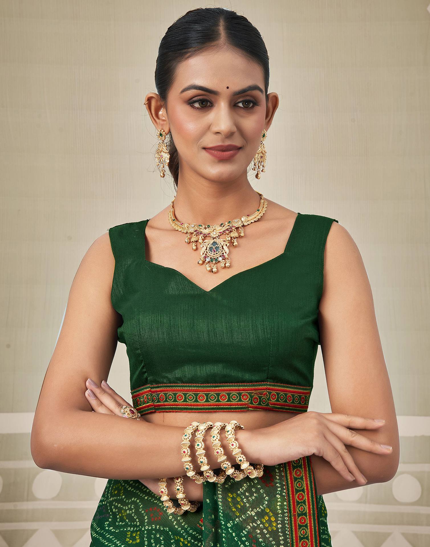Green Georgette Bandhani Saree