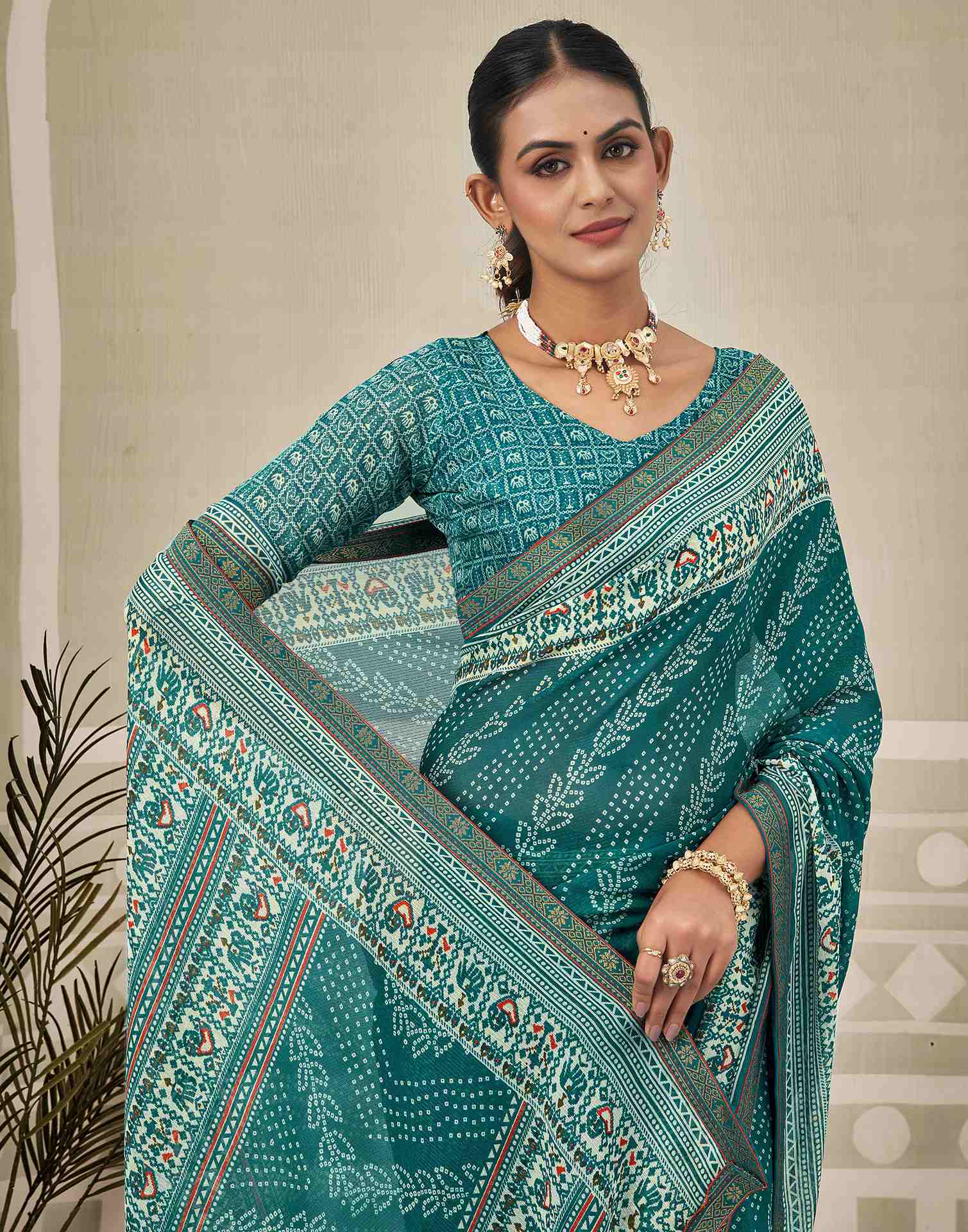 Teal Blue Georgette Bandhani Saree