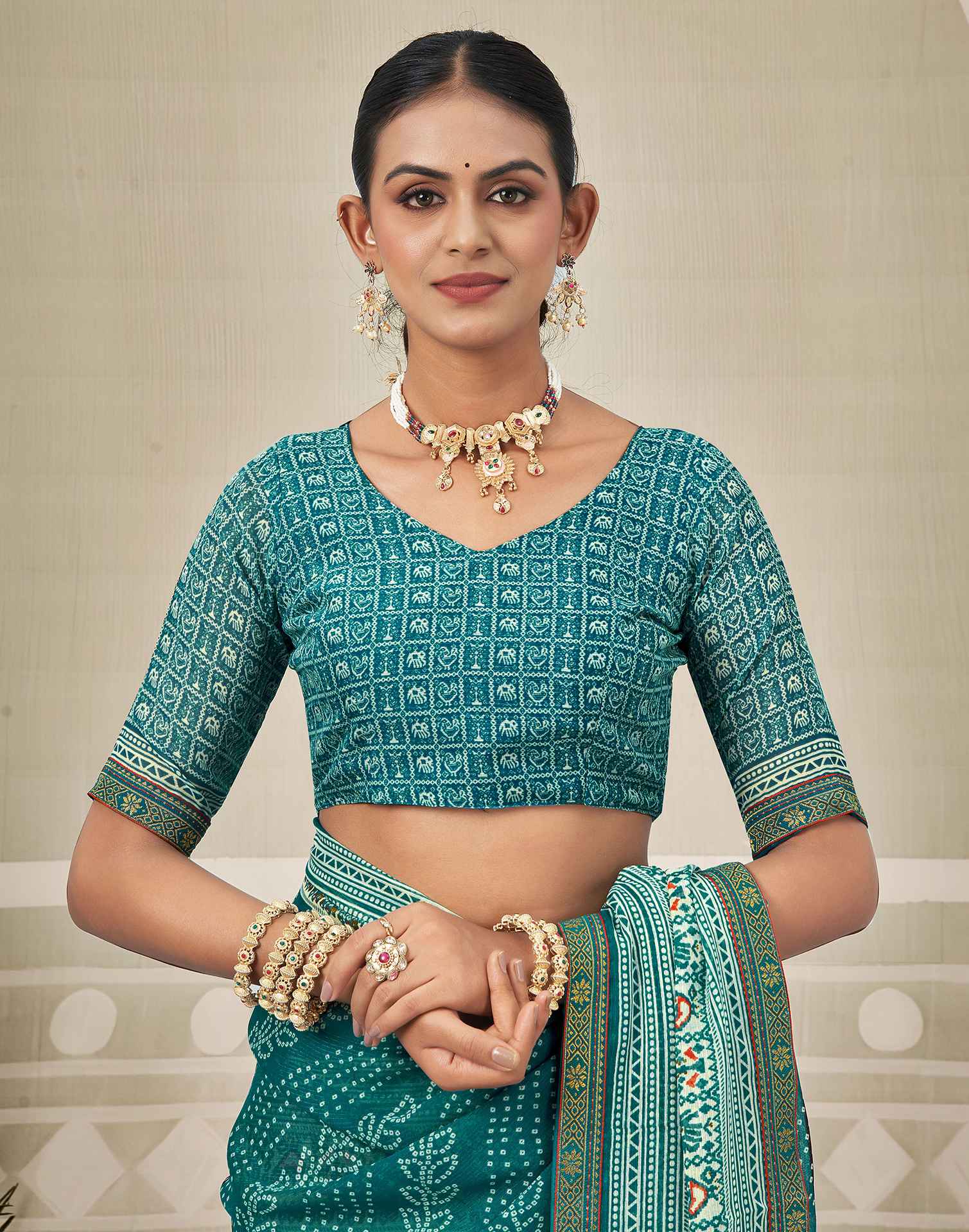 Teal Blue Georgette Bandhani Saree
