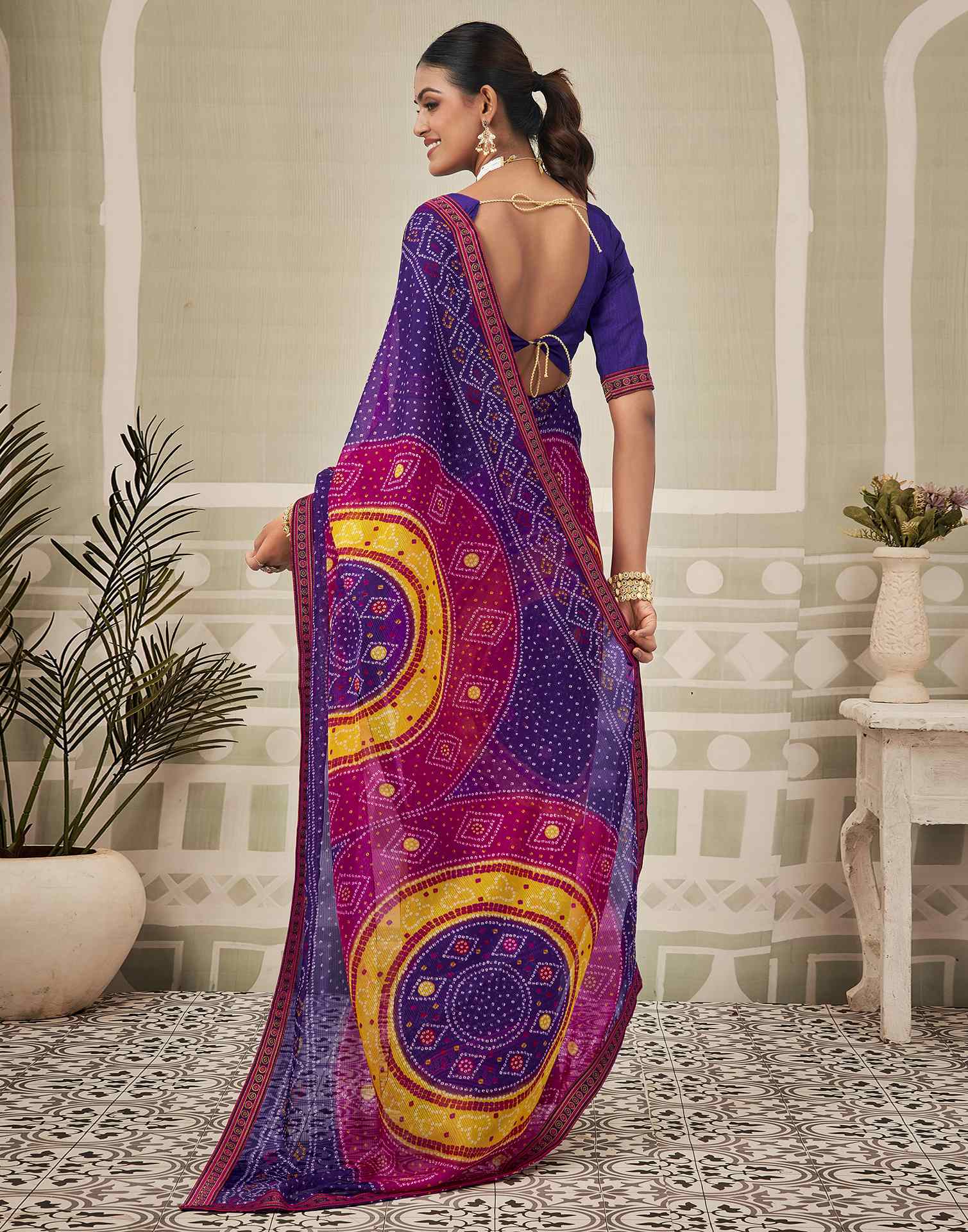 Purple Georgette Bandhani Saree