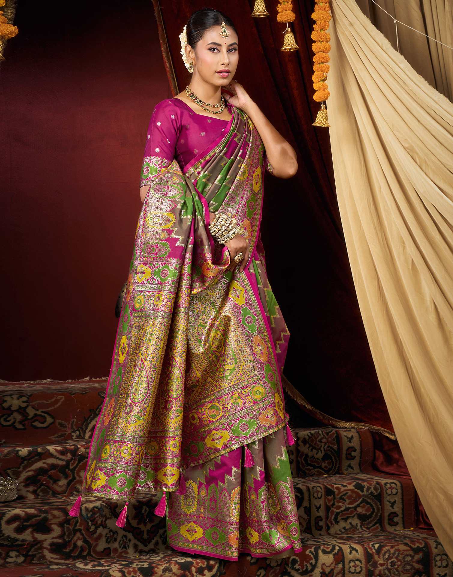 Multicoloured Silk Woven Banarasi Saree
