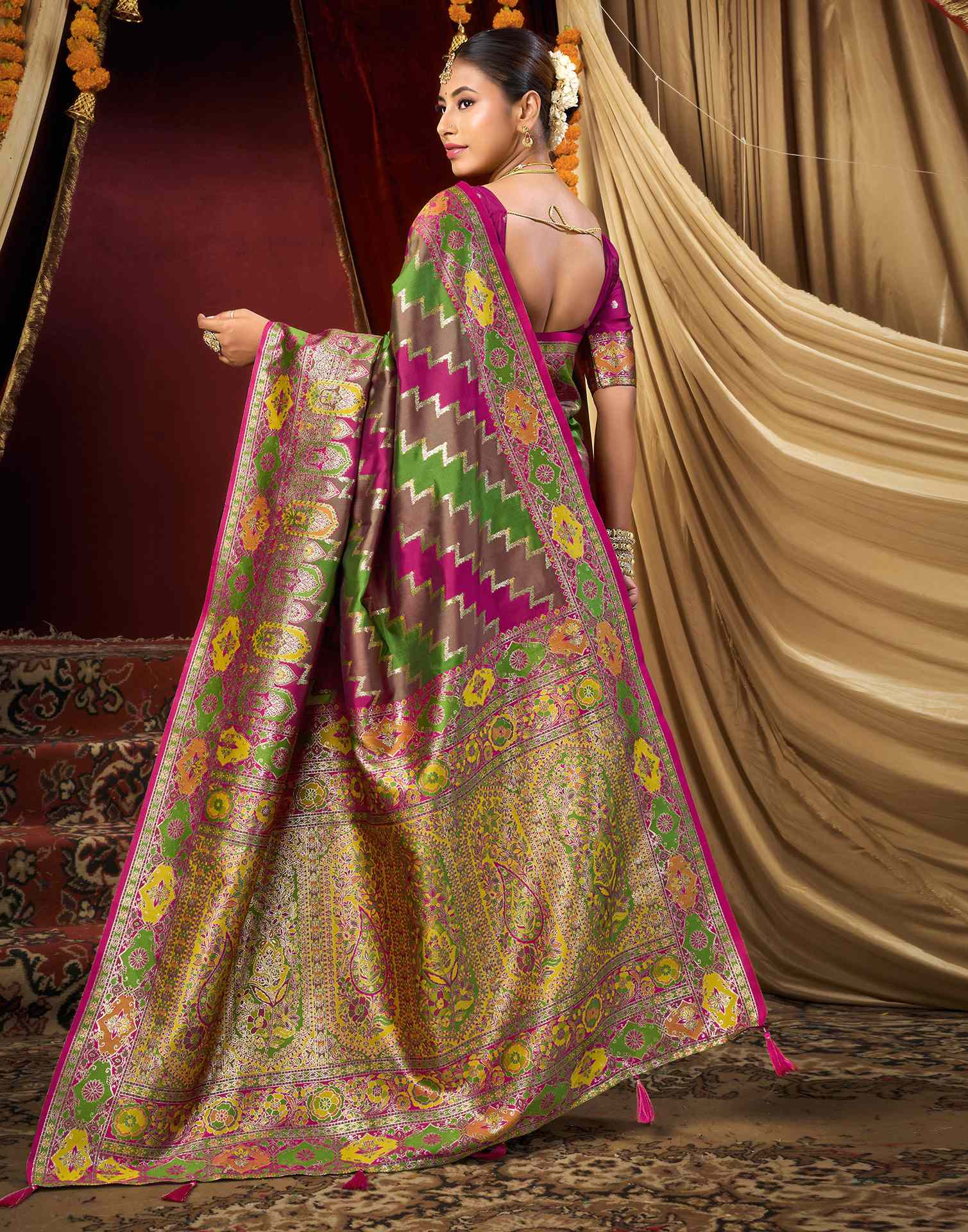 Multicoloured Silk Woven Banarasi Saree