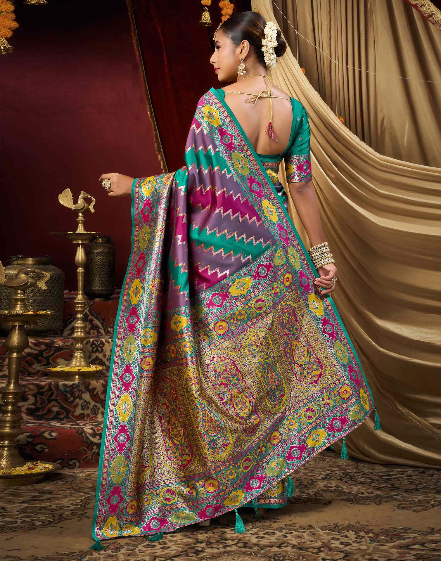 Multicoloured Silk Woven Banarasi Saree