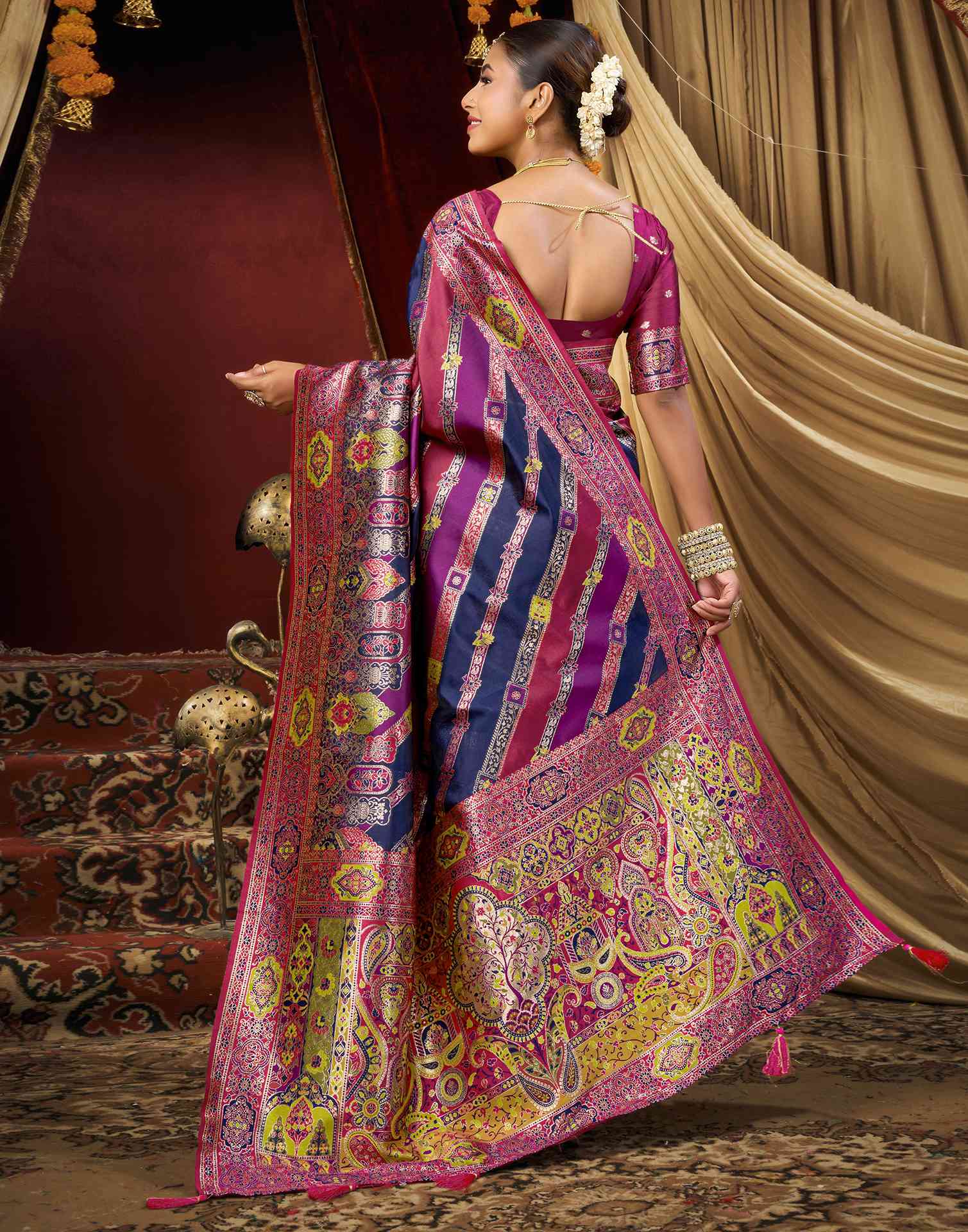 Navy Blue Silk Woven Banarasi Saree