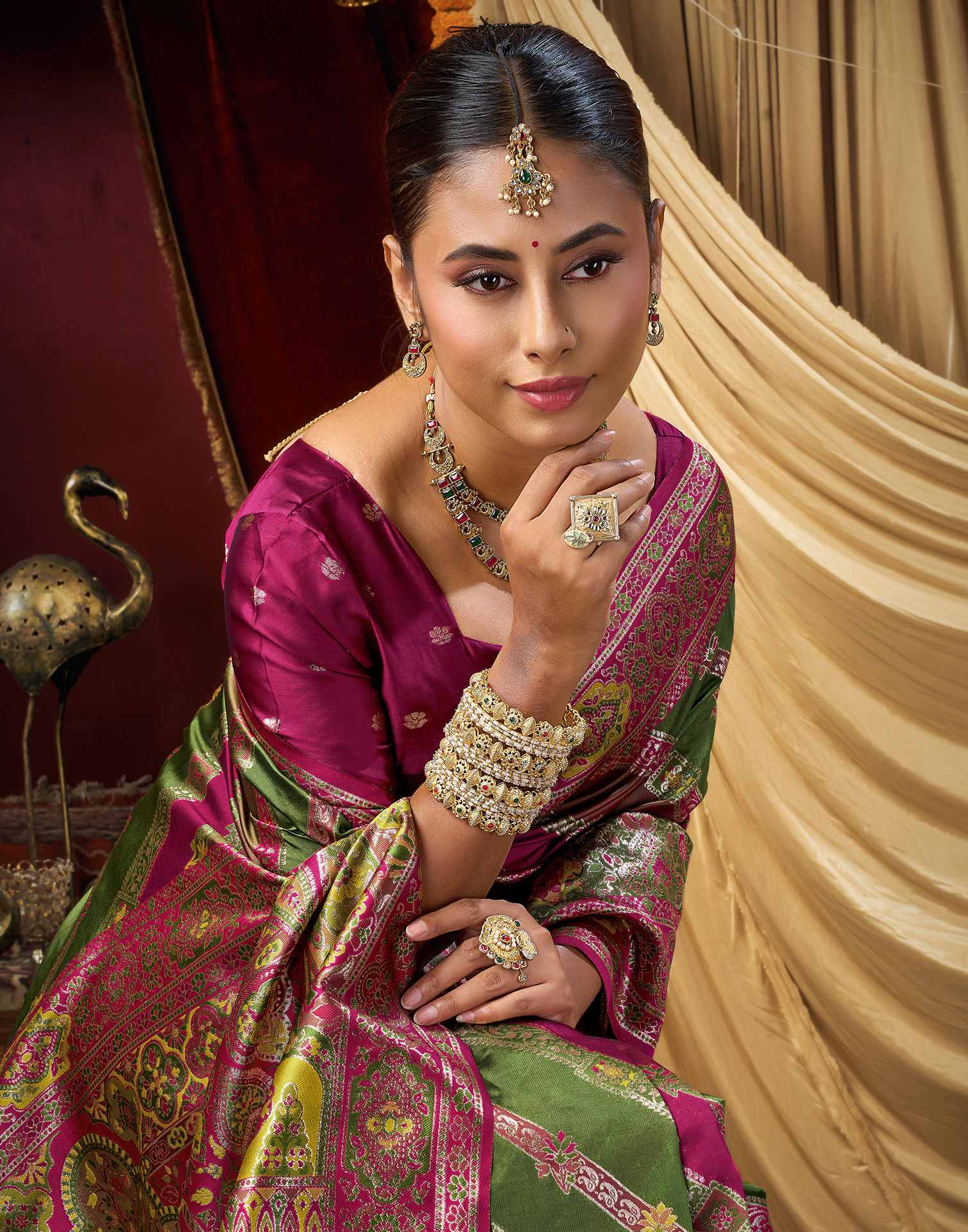 Parrot Green Silk Woven Banarasi Saree