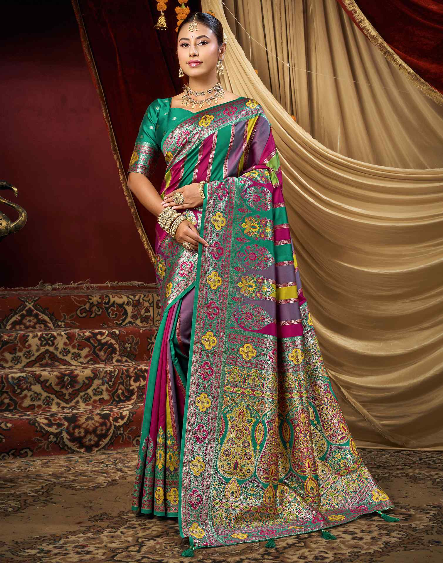 Multicoloured Silk Woven Banarasi Saree