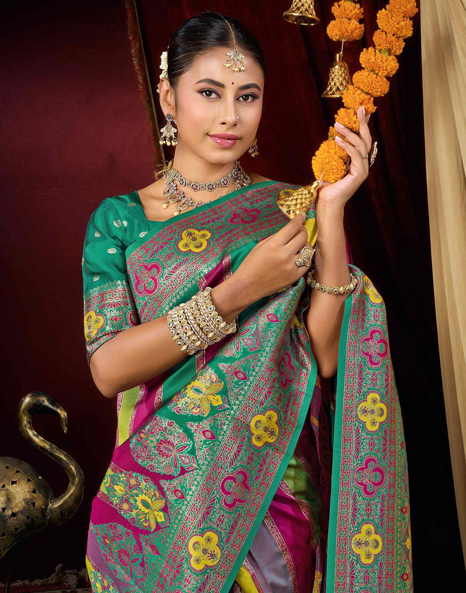 Multicoloured Silk Woven Banarasi Saree