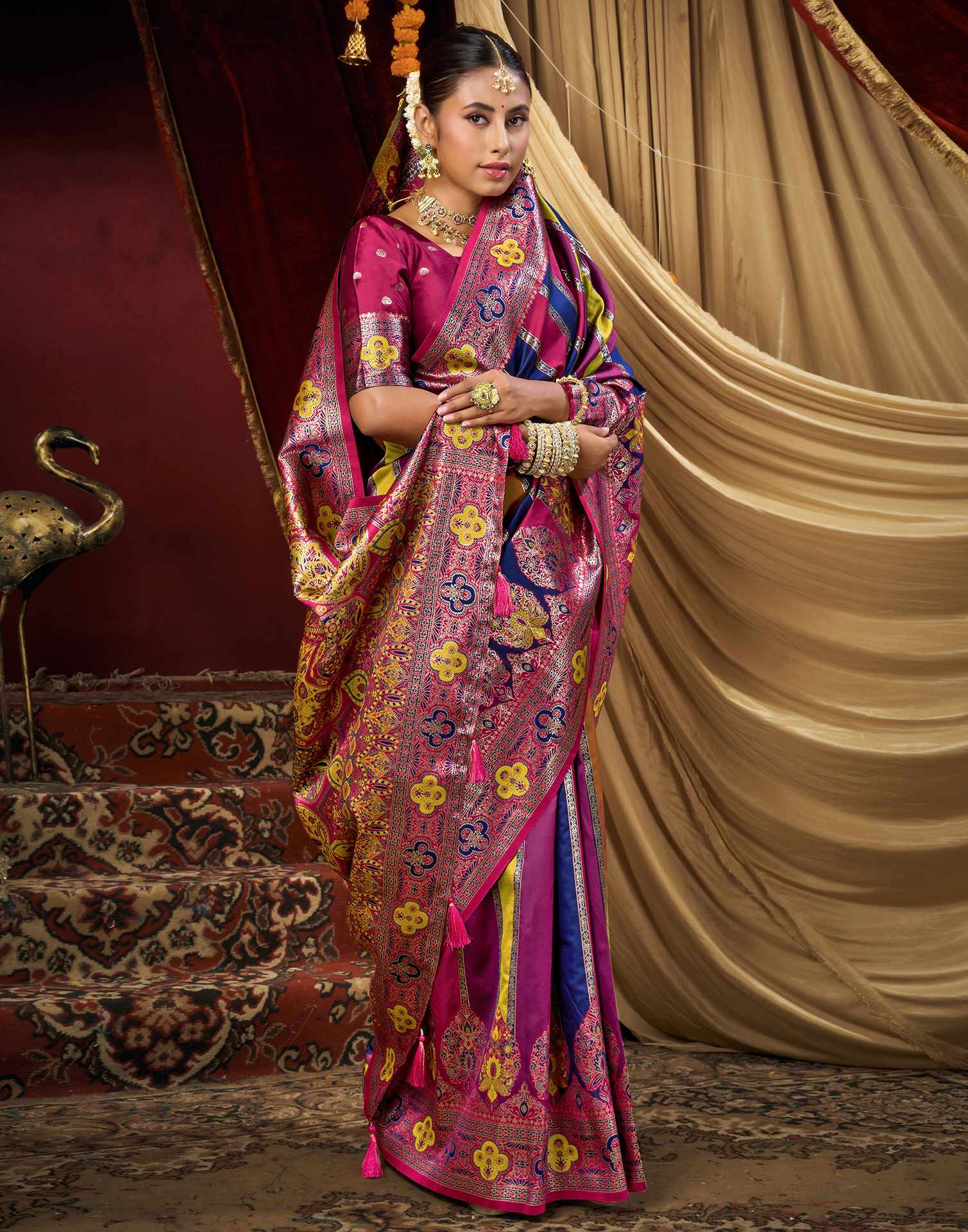 Navy Blue Silk Woven Banarasi Saree