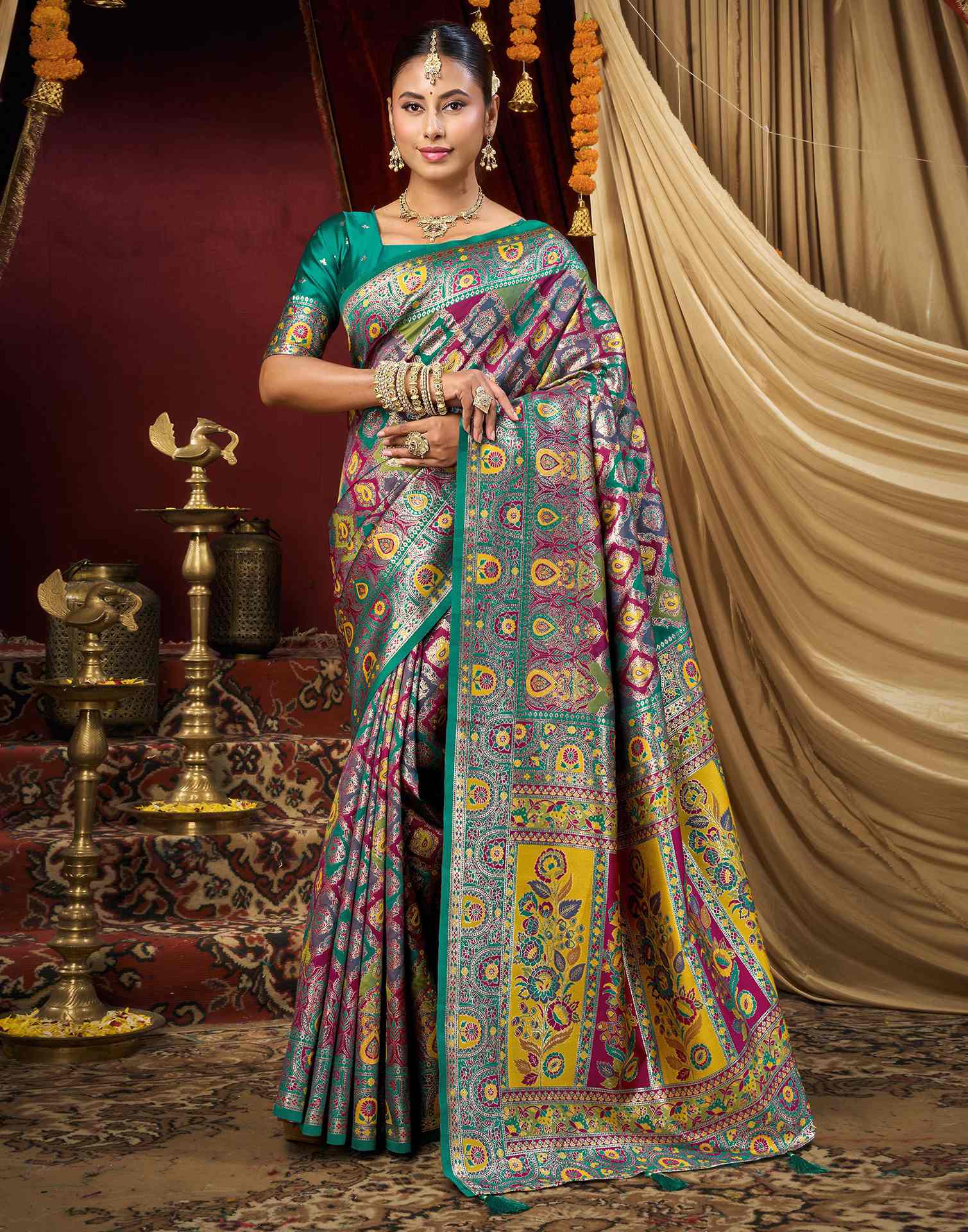 Multicoloured Silk Woven Banarasi Saree