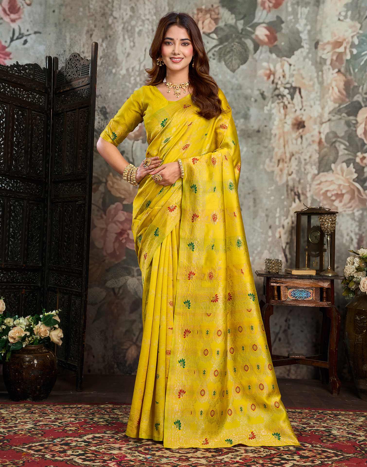 Yellow Silk Woven Banarasi Saree