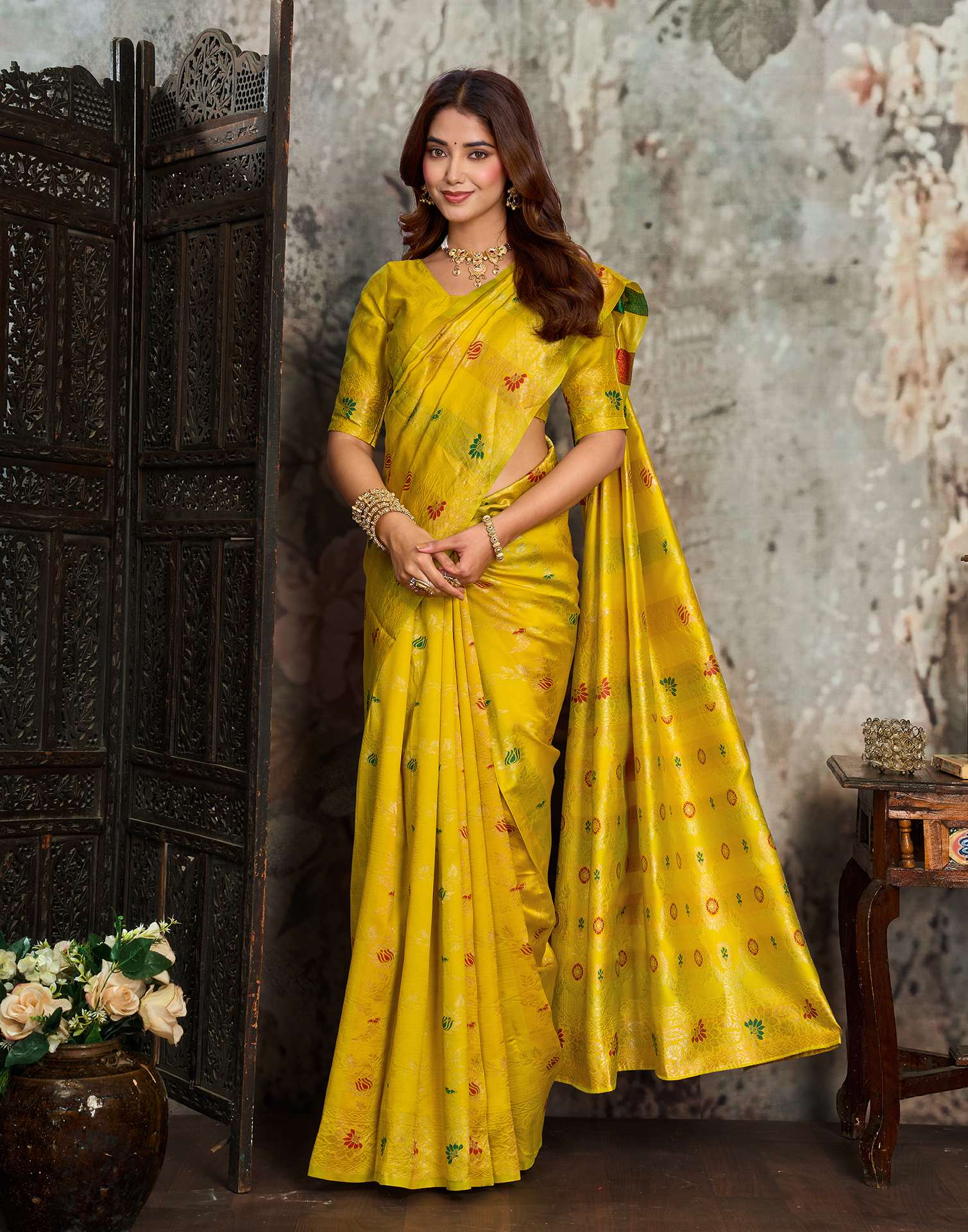 Yellow Silk Woven Banarasi Saree