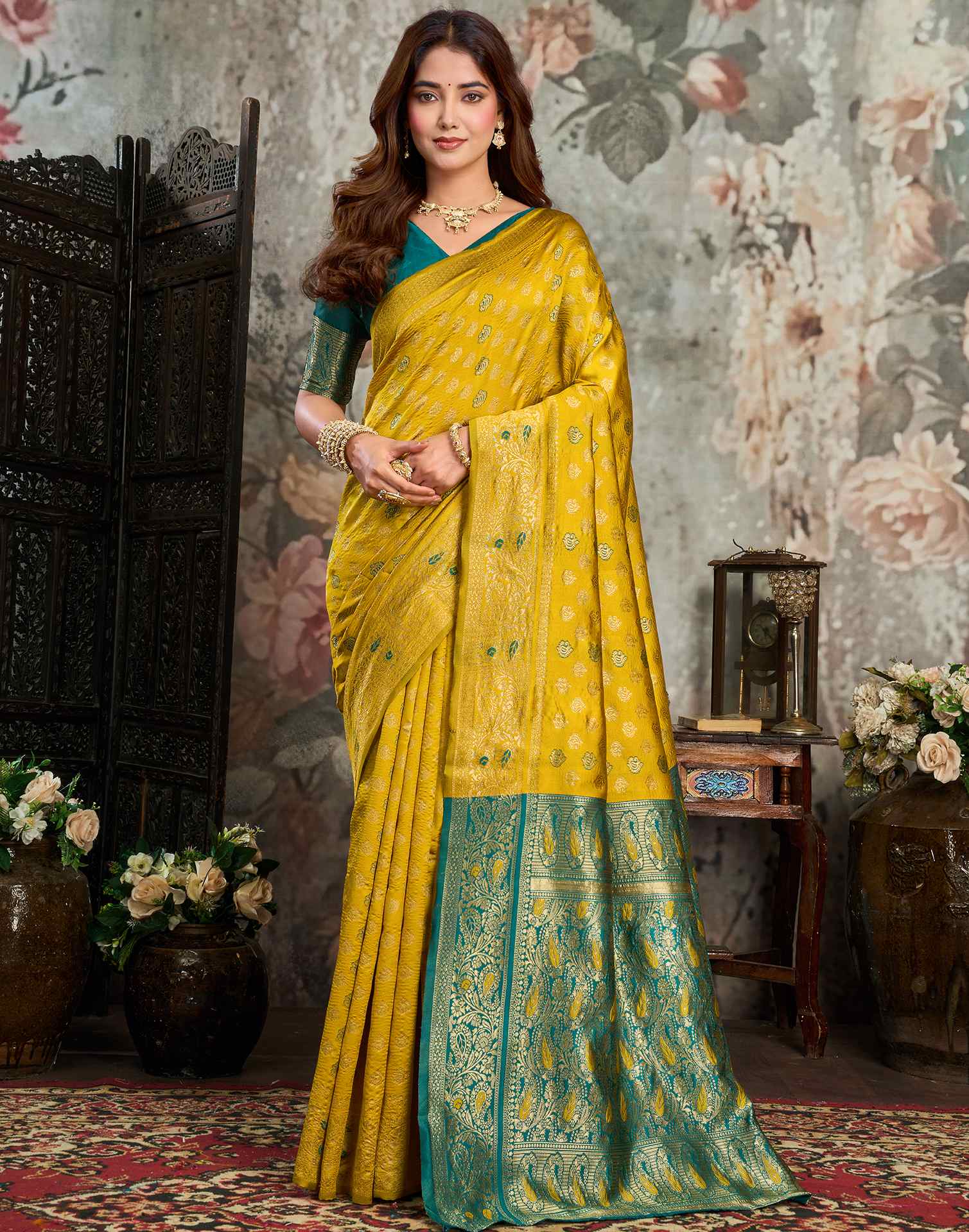 Yellow Silk Woven Banarasi Saree