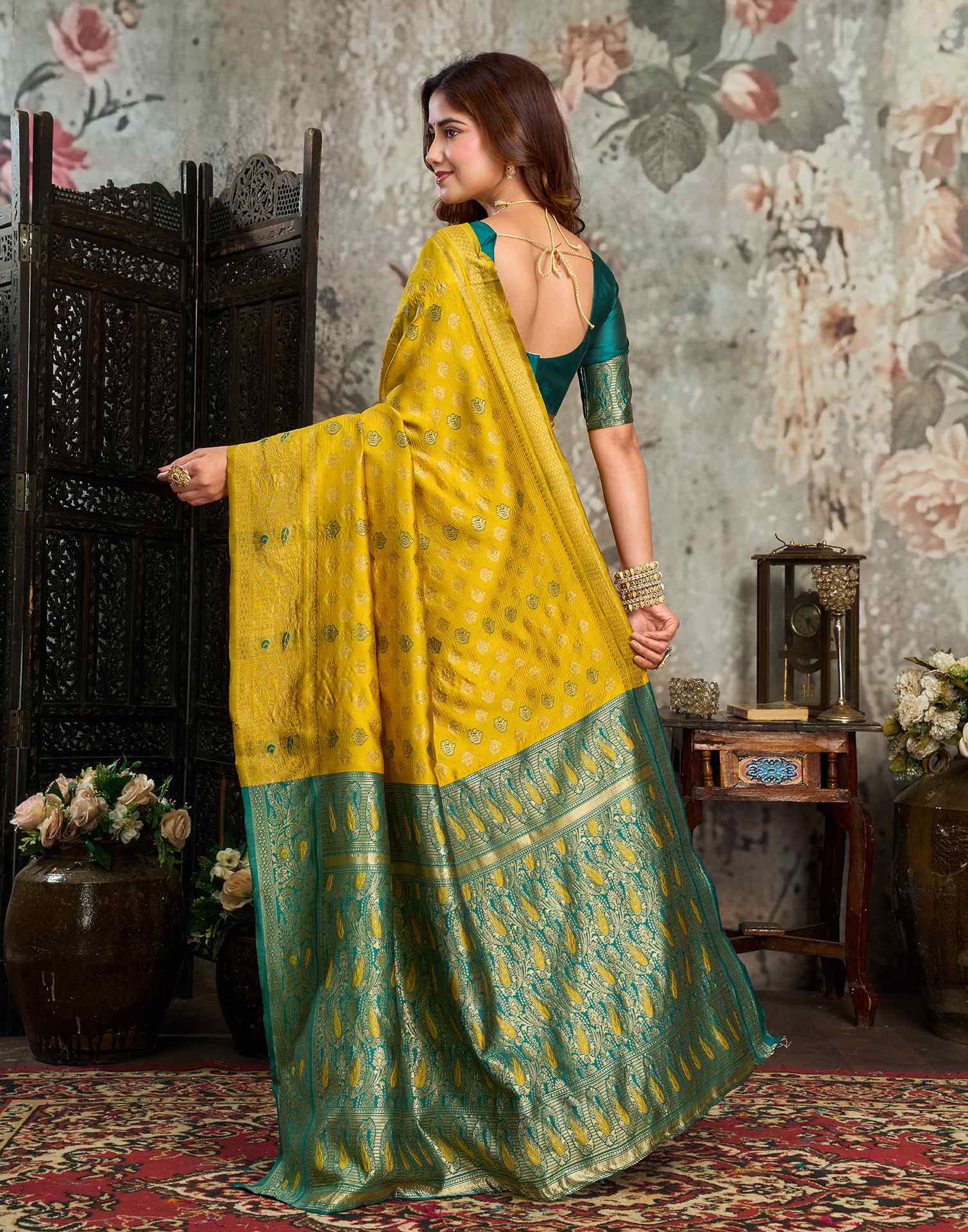 Yellow Silk Woven Banarasi Saree