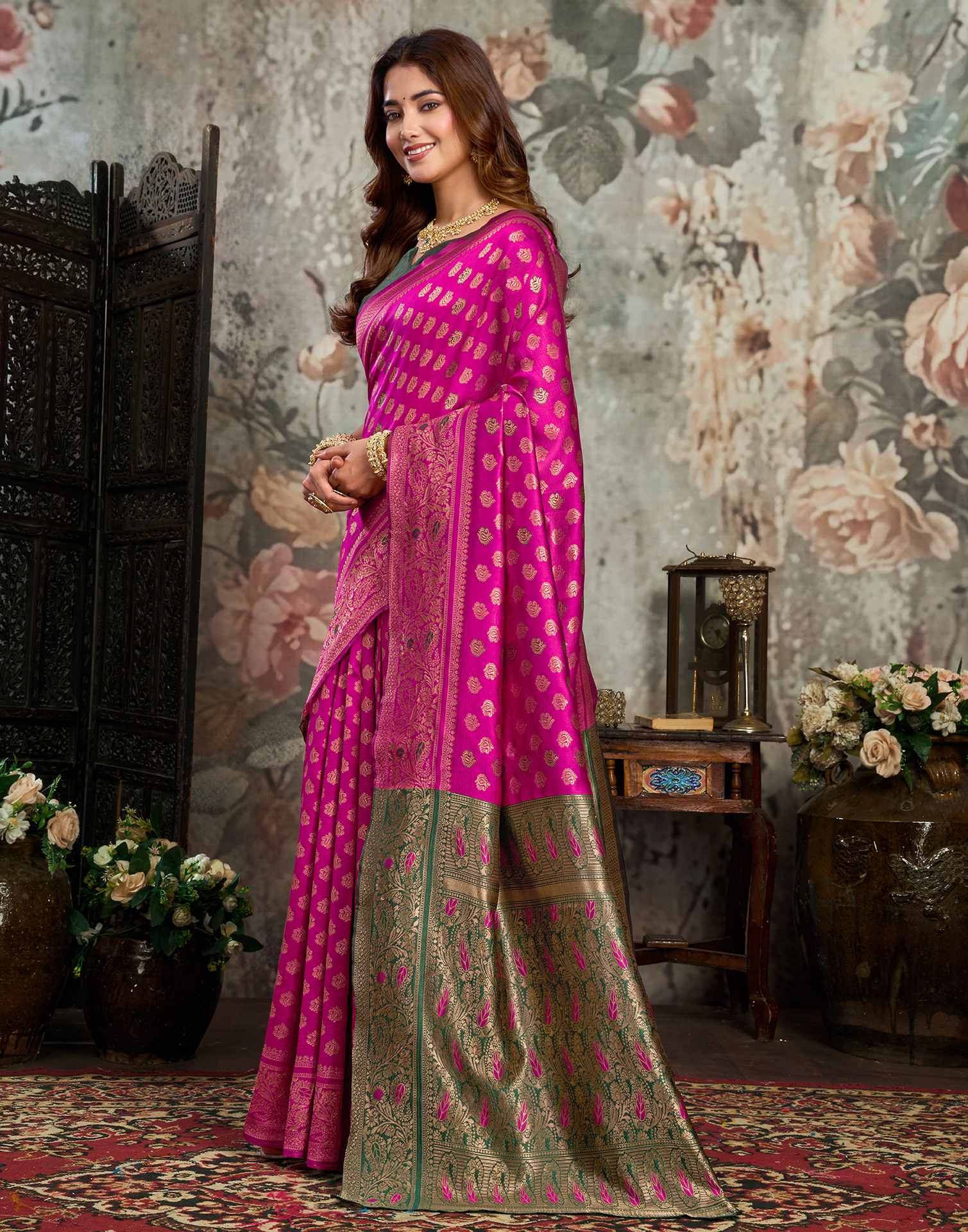 Magenta Silk Woven Banarasi Saree